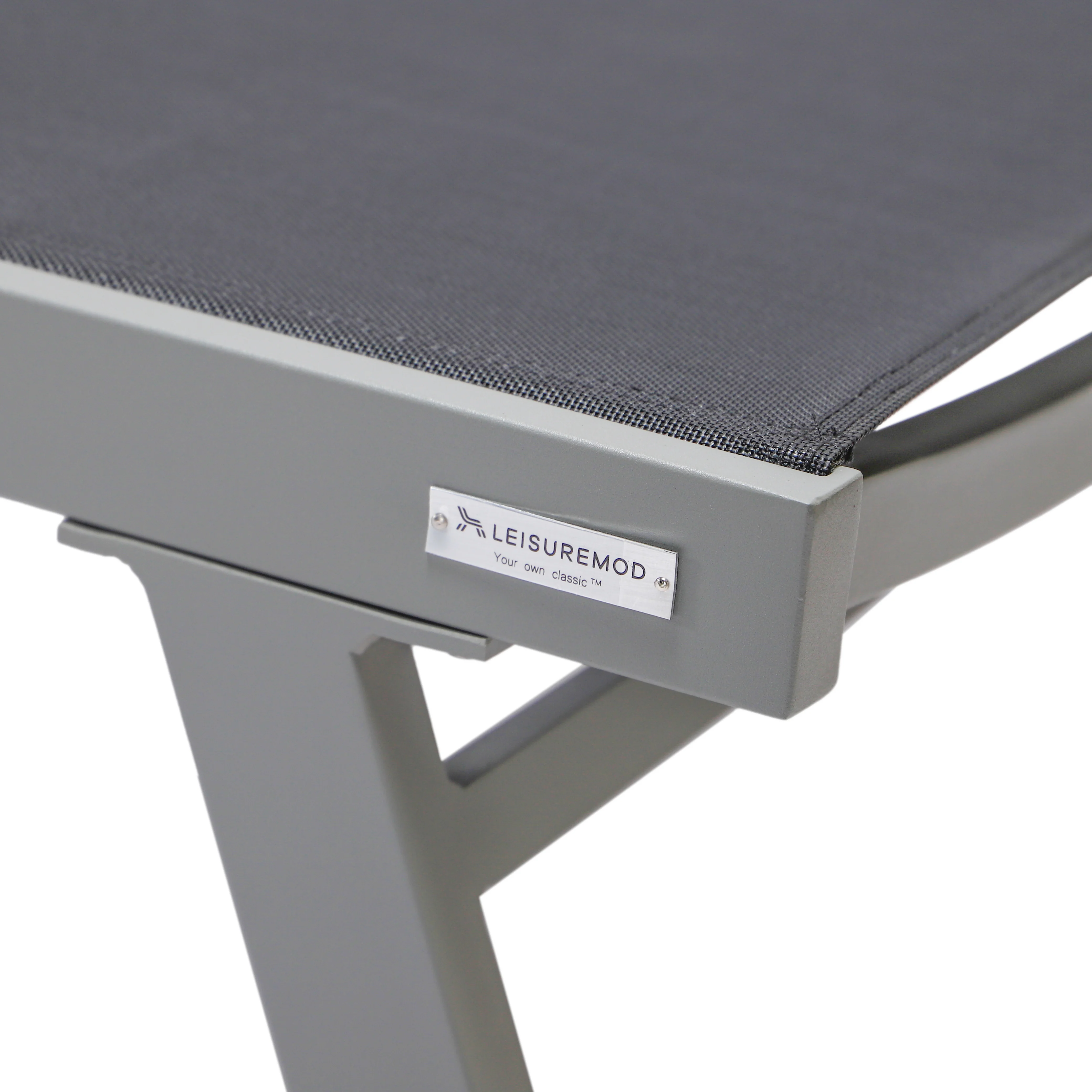 Marlin Patio Chaise Lounge Chair With Armrests in Grey Aluminum Frame, Set of 2 in Black