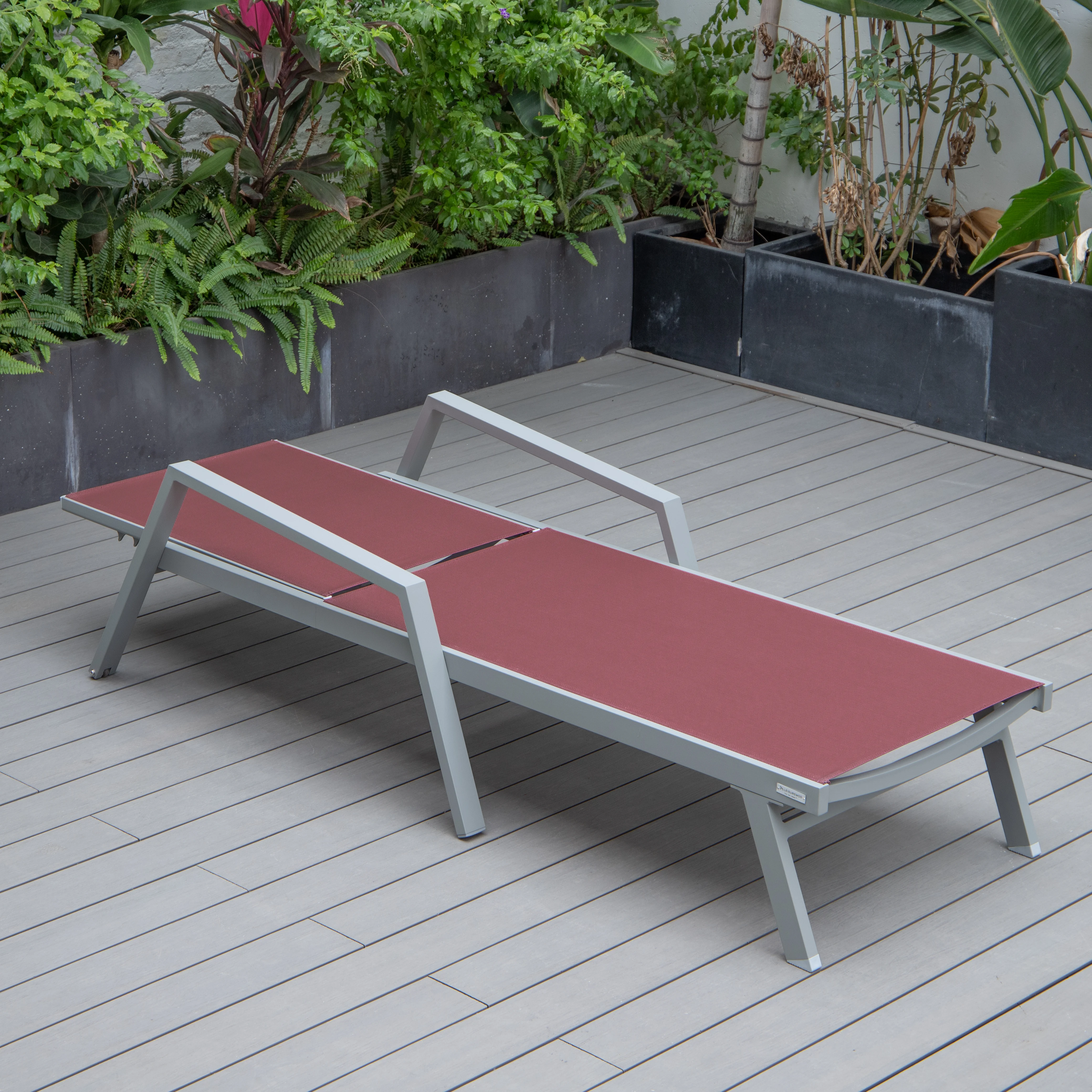 Marlin Patio Chaise Lounge Chair With Armrests in Grey Aluminum Frame