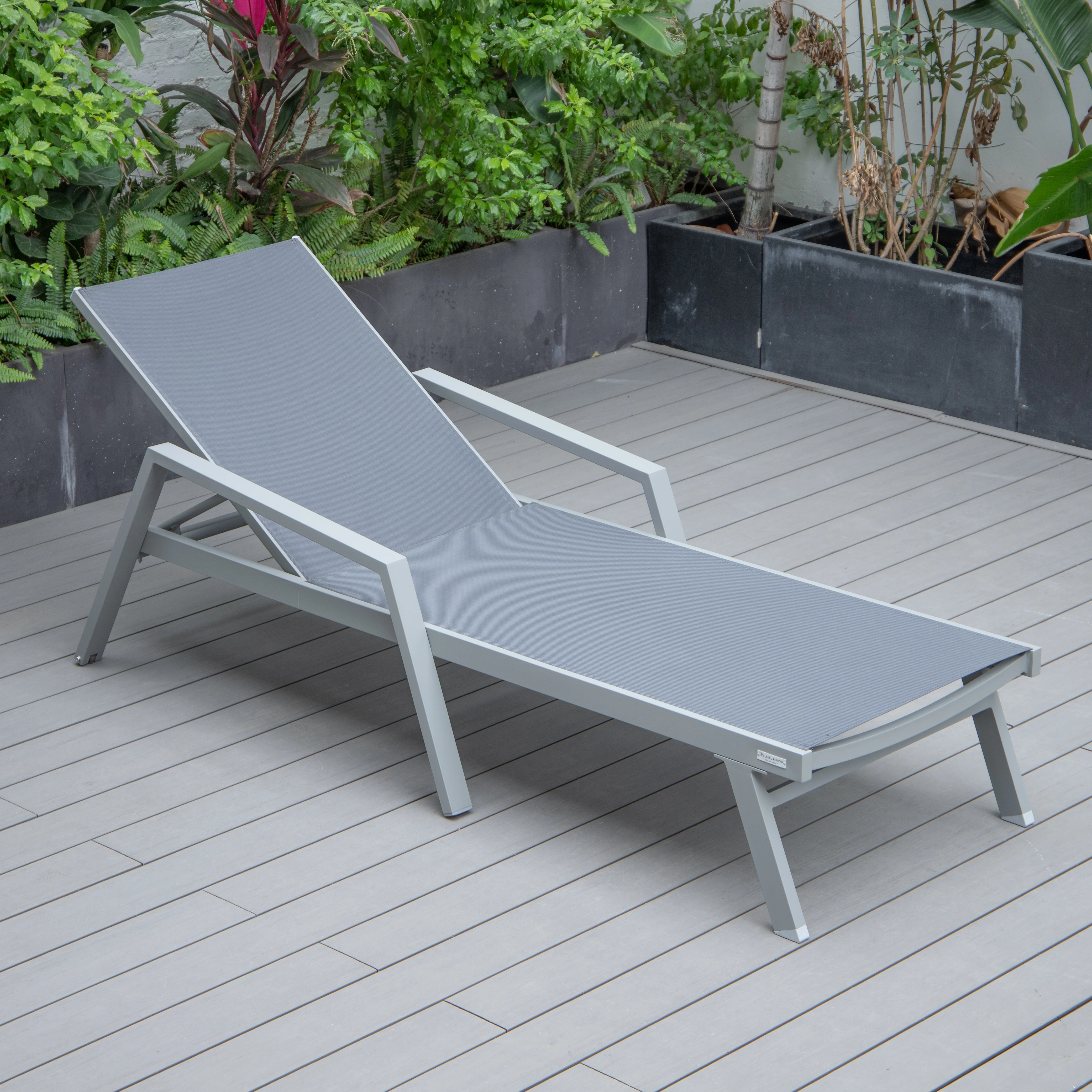 Marlin Patio Chaise Lounge Chair With Armrests in Grey Aluminum Frame