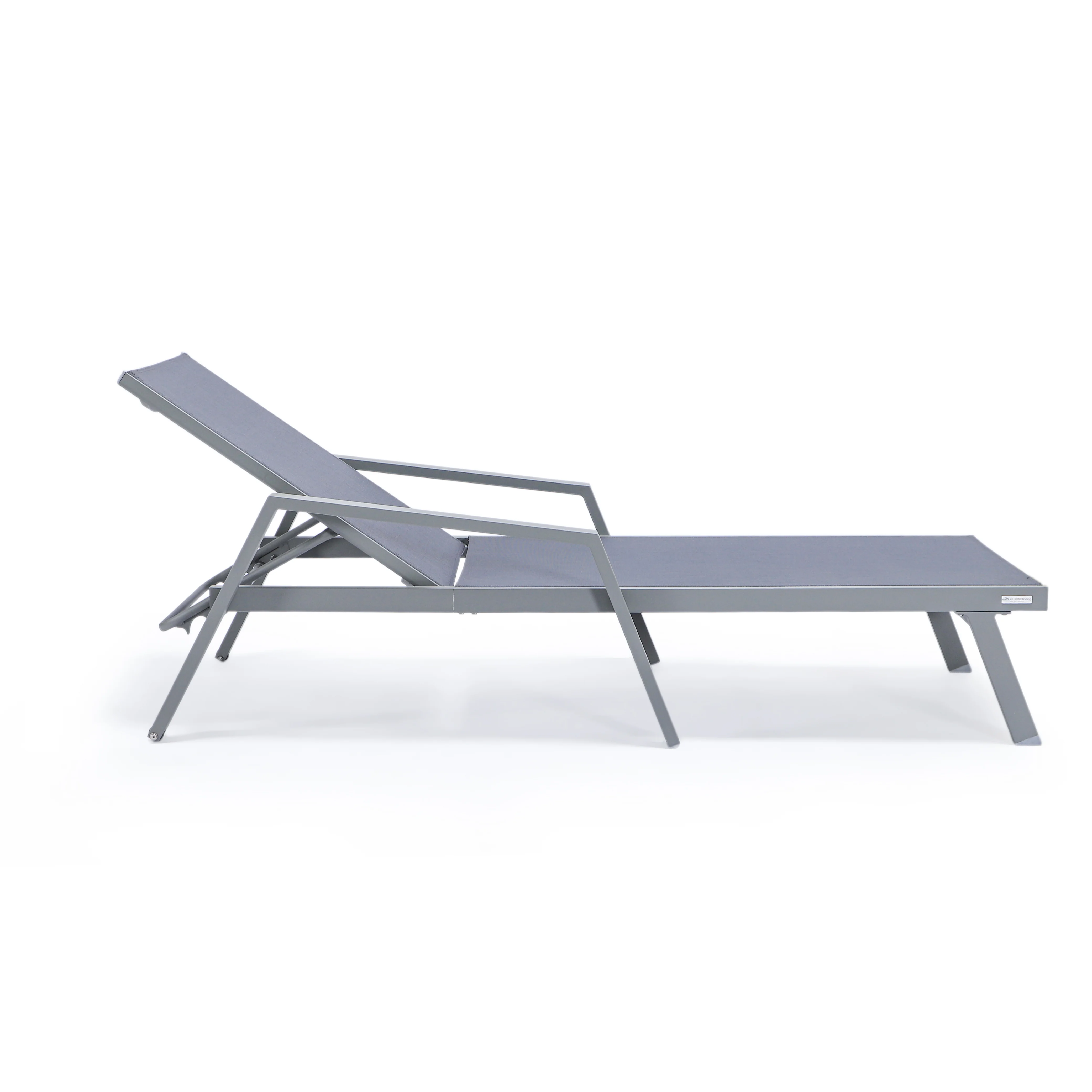 Marlin Patio Chaise Lounge Chair With Armrests in Grey Aluminum Frame