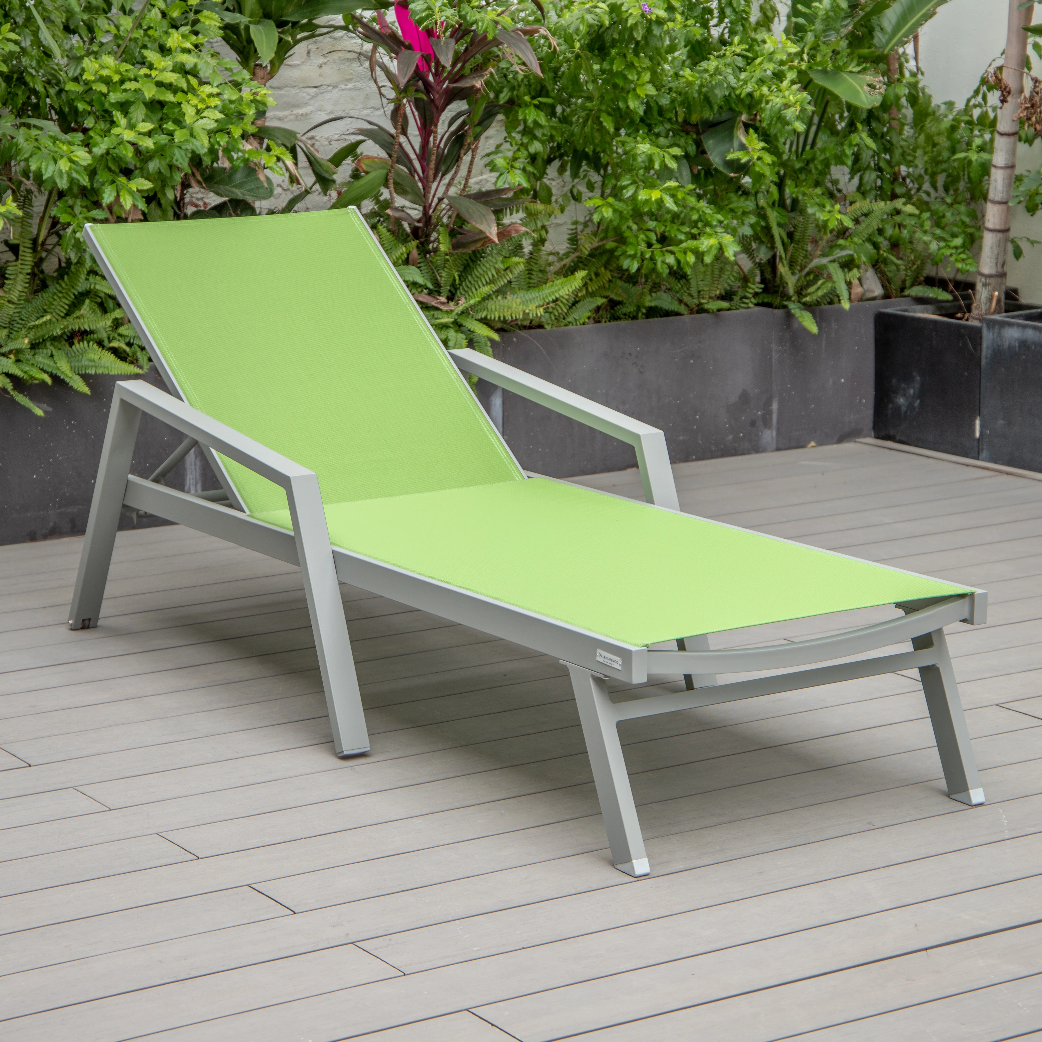 Marlin Patio Chaise Lounge Chair With Armrests in Grey Aluminum Frame