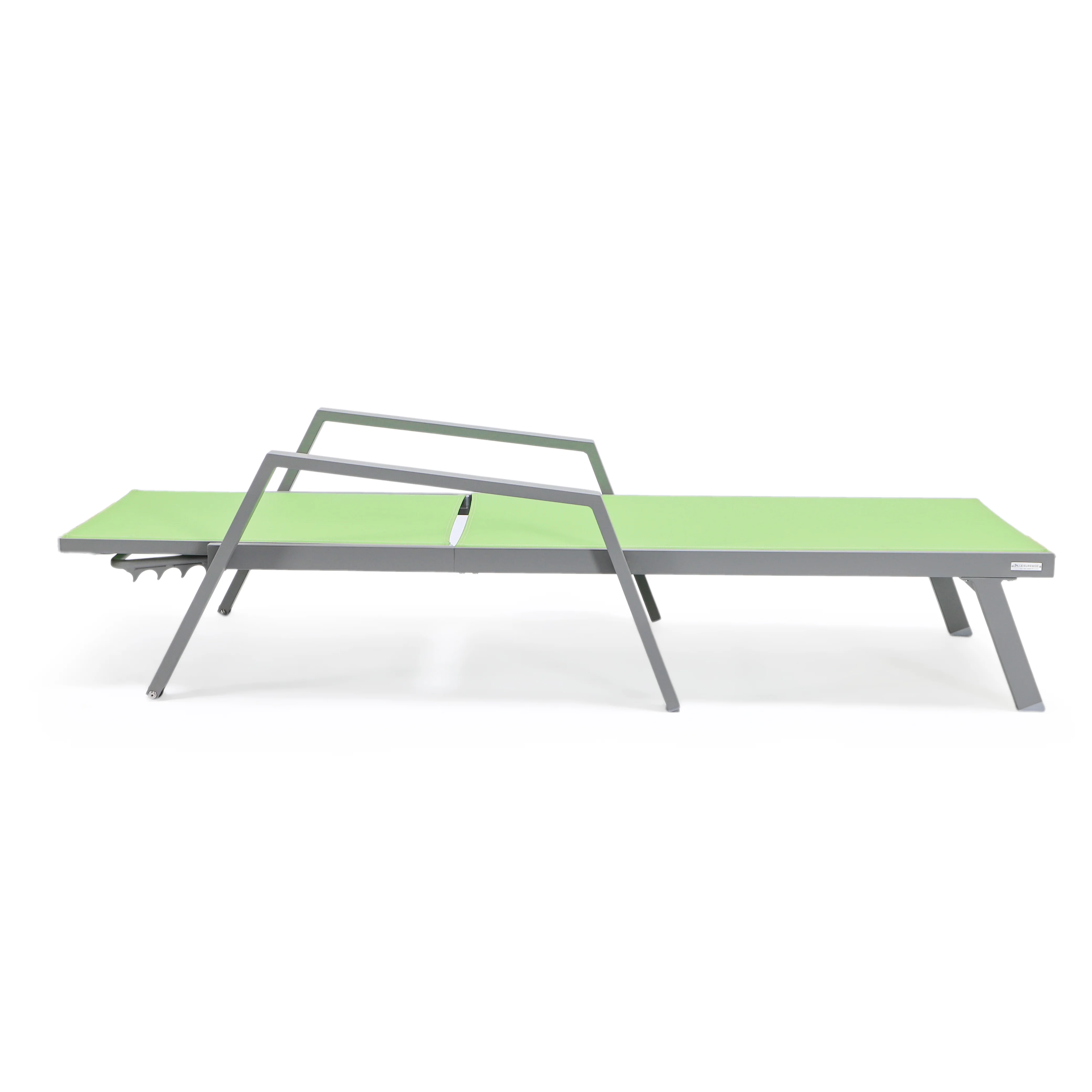 Marlin Patio Chaise Lounge Chair With Armrests in Grey Aluminum Frame, Set of 2 in Green