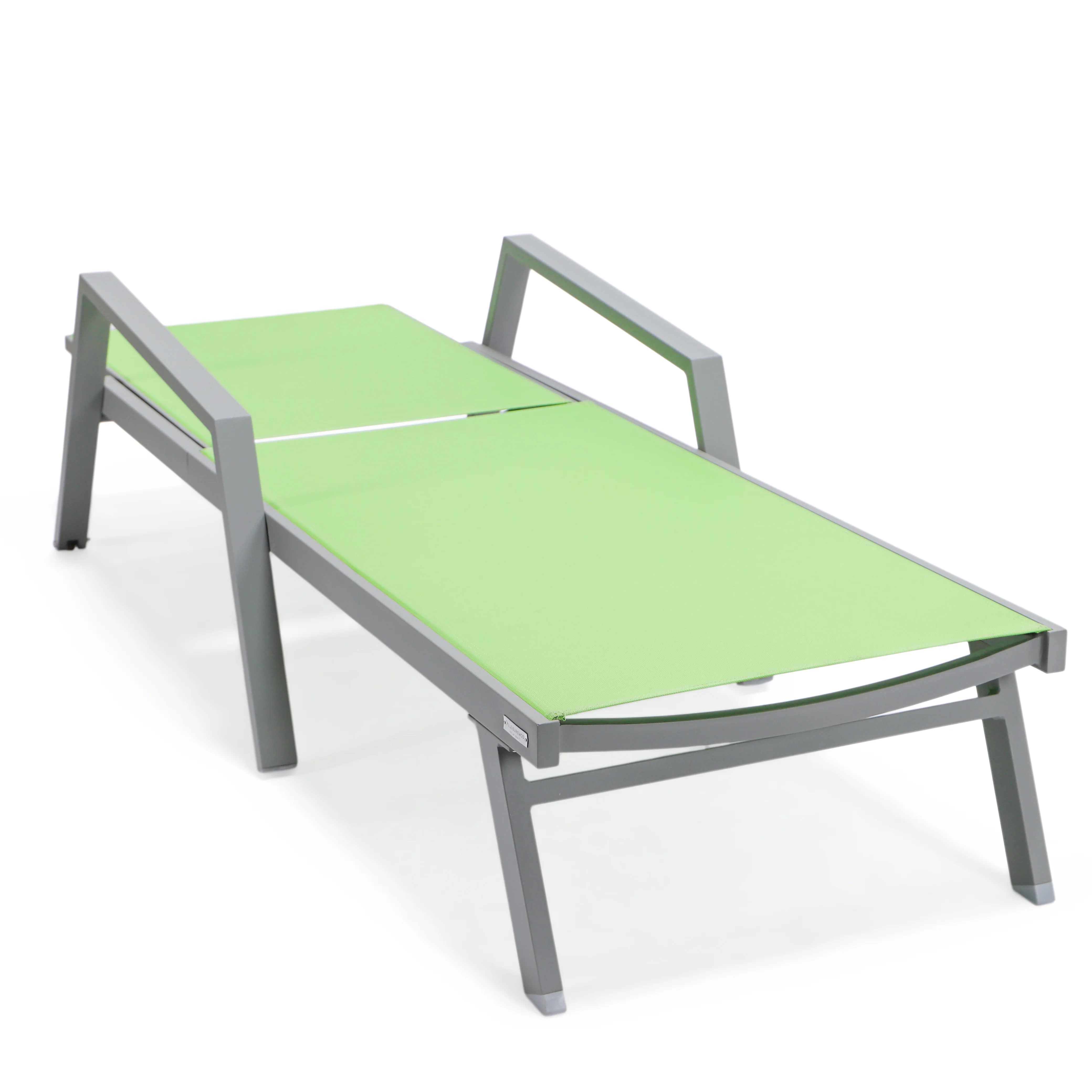 Marlin Patio Chaise Lounge Chair With Armrests in Grey Aluminum Frame, Set of 2 in Green