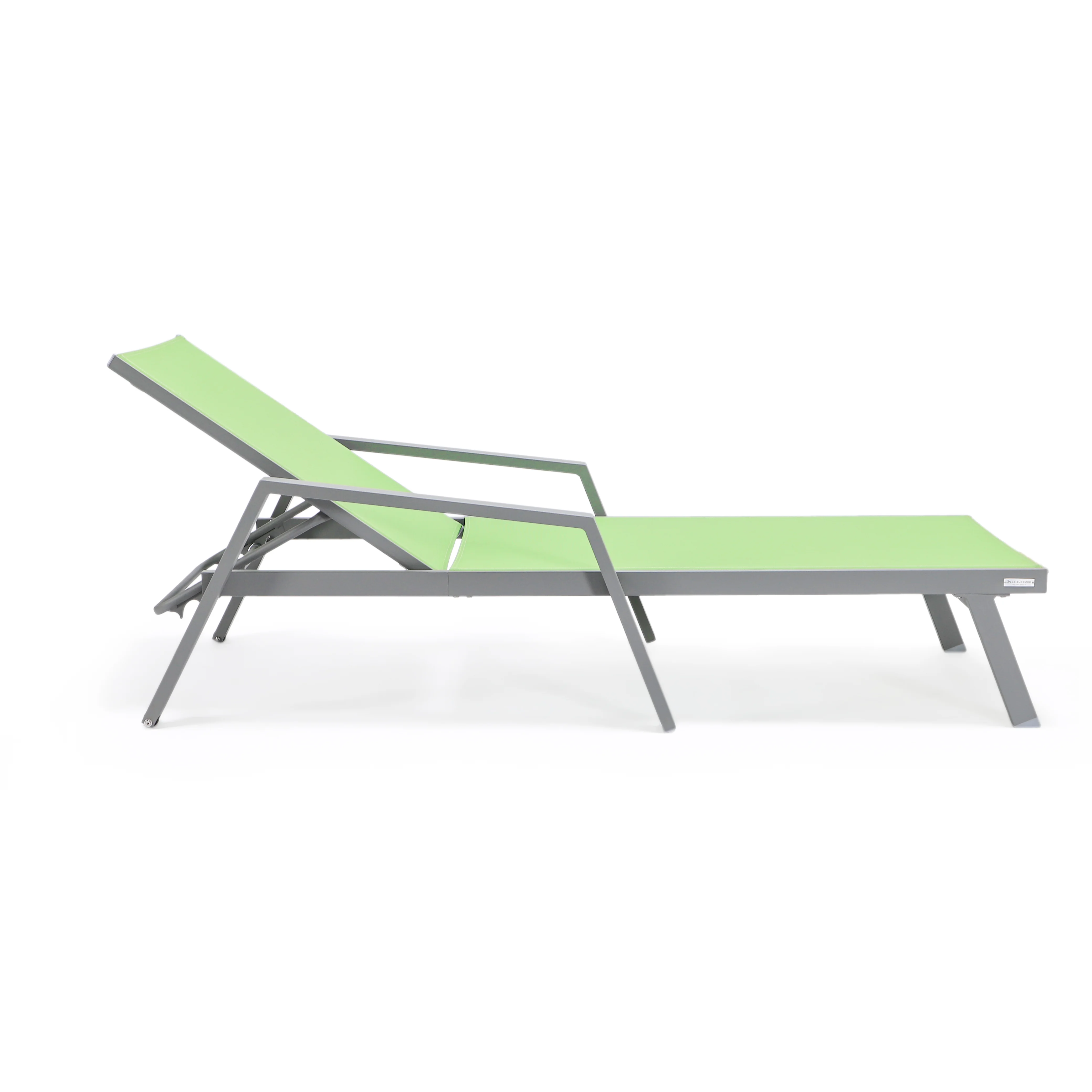 Marlin Patio Chaise Lounge Chair With Armrests in Grey Aluminum Frame, Set of 2 in Green