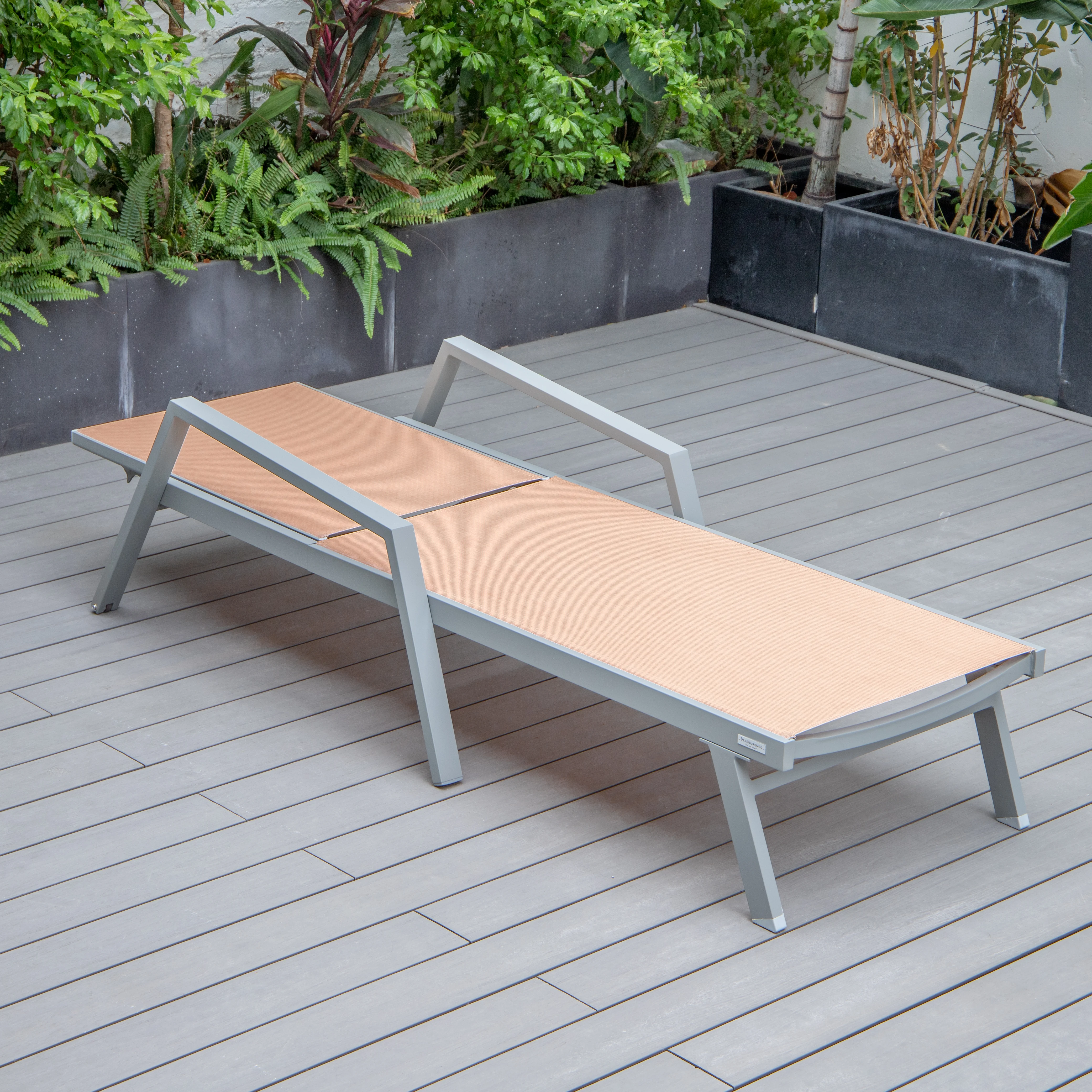 Marlin Patio Chaise Lounge Chair With Armrests in Grey Aluminum Frame