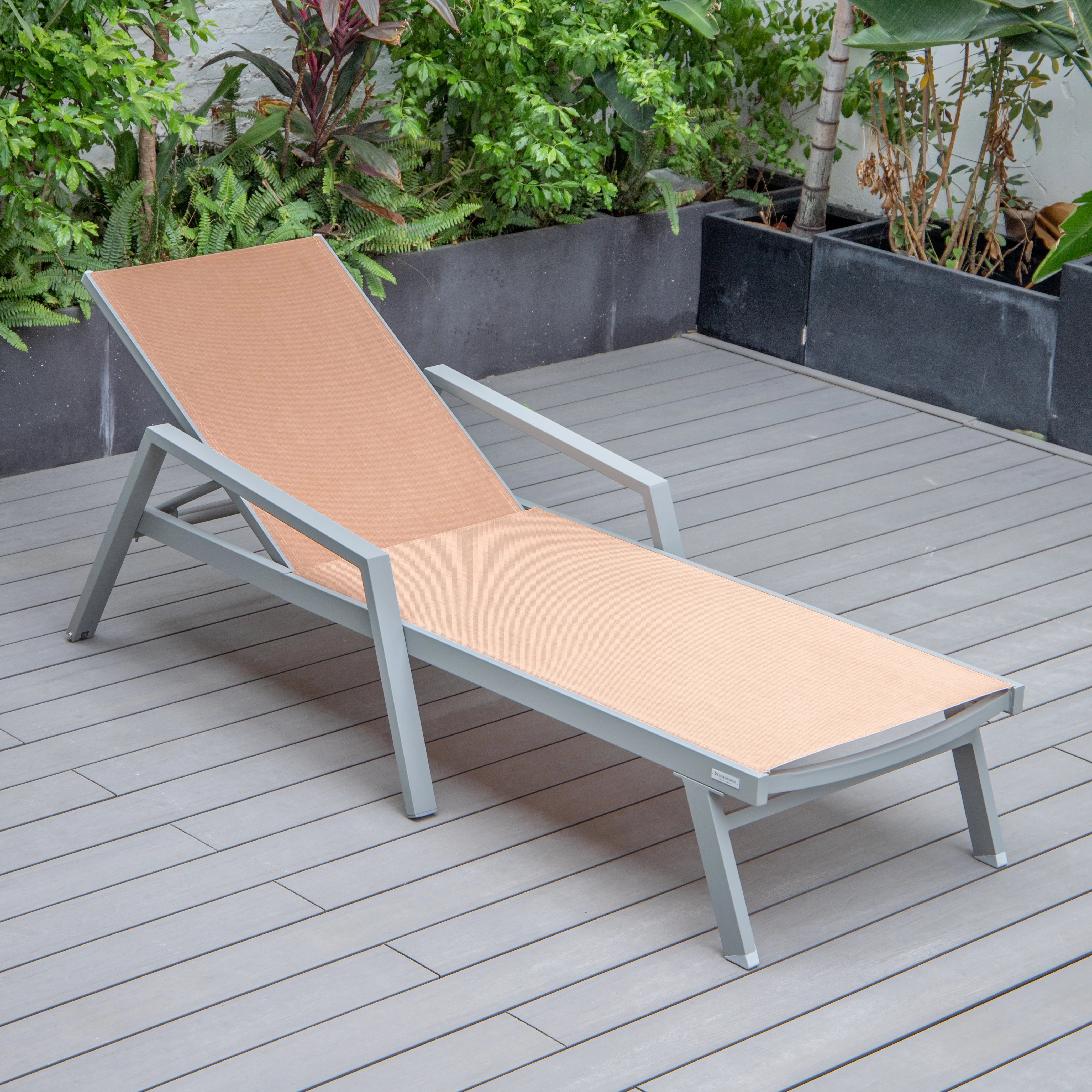 Marlin Patio Chaise Lounge Chair With Armrests in Grey Aluminum Frame