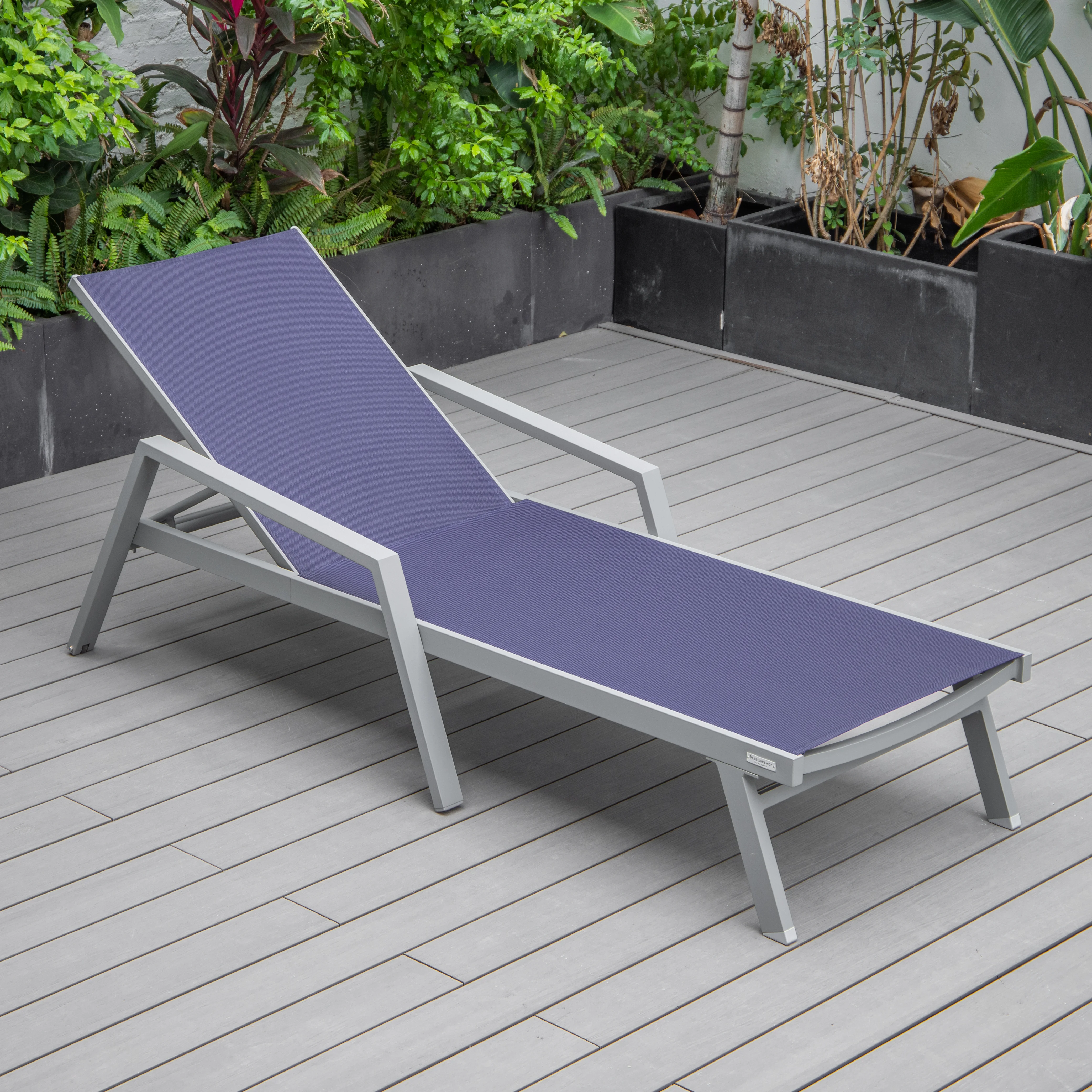 Marlin Patio Chaise Lounge Chair With Armrests in Grey Aluminum Frame