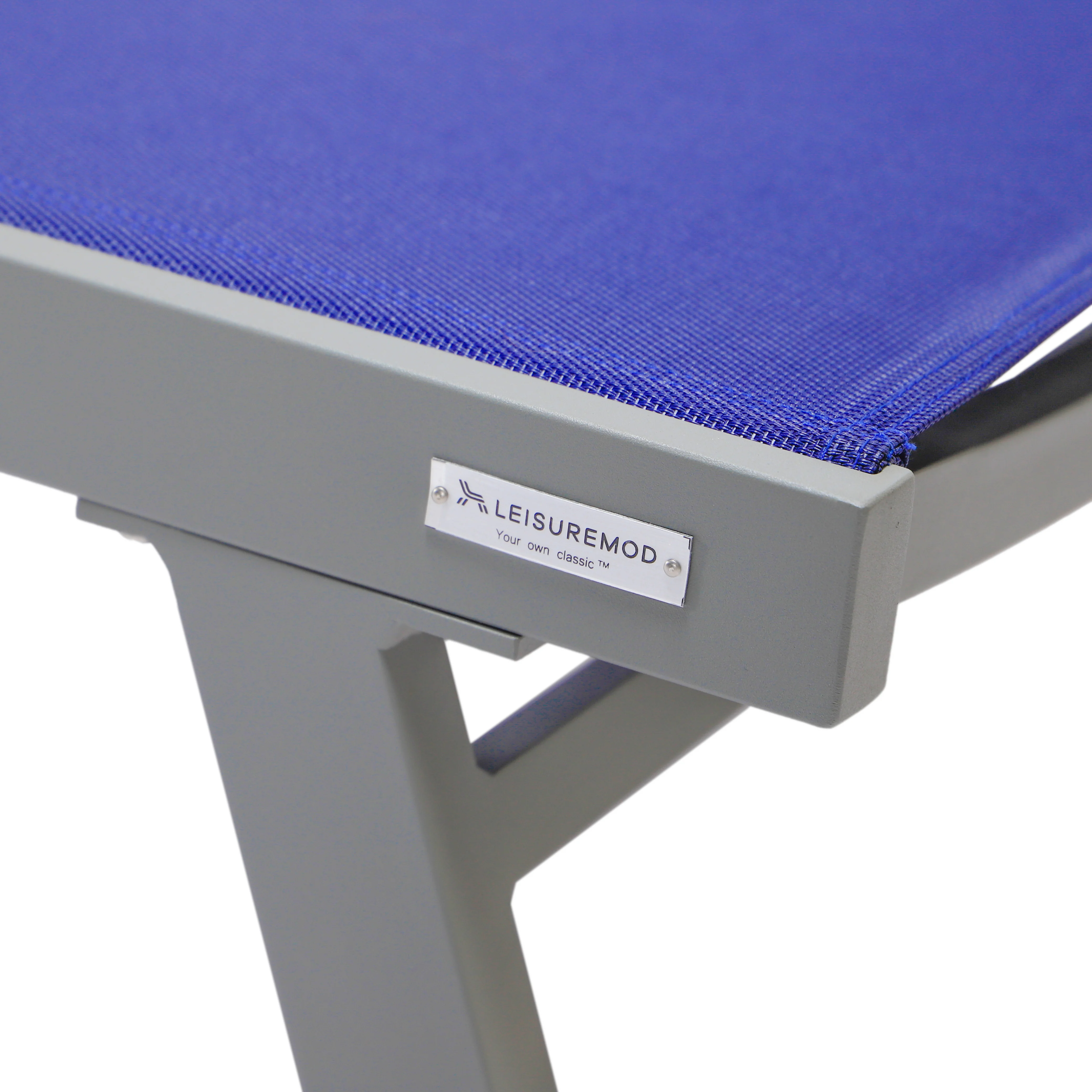 Marlin Patio Chaise Lounge Chair With Armrests in Grey Aluminum Frame, Set of 2 in Navy Blue