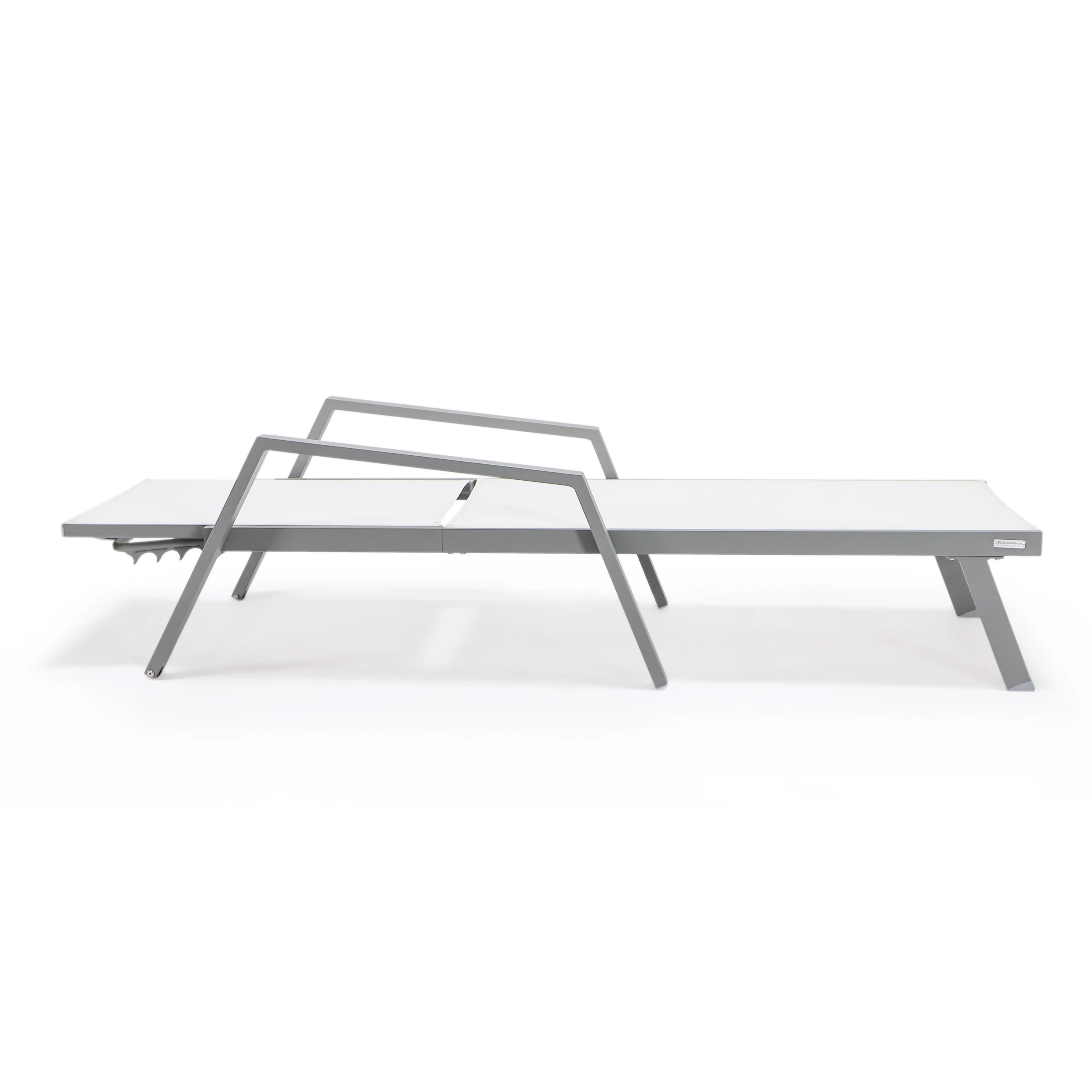 Marlin Patio Chaise Lounge Chair With Armrests in Grey Aluminum Frame, Set of 2 in White