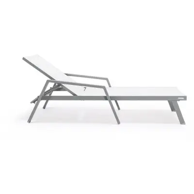 Marlin Patio Chaise Lounge Chair With Armrests in Grey Aluminum Frame, Set of 2 in White