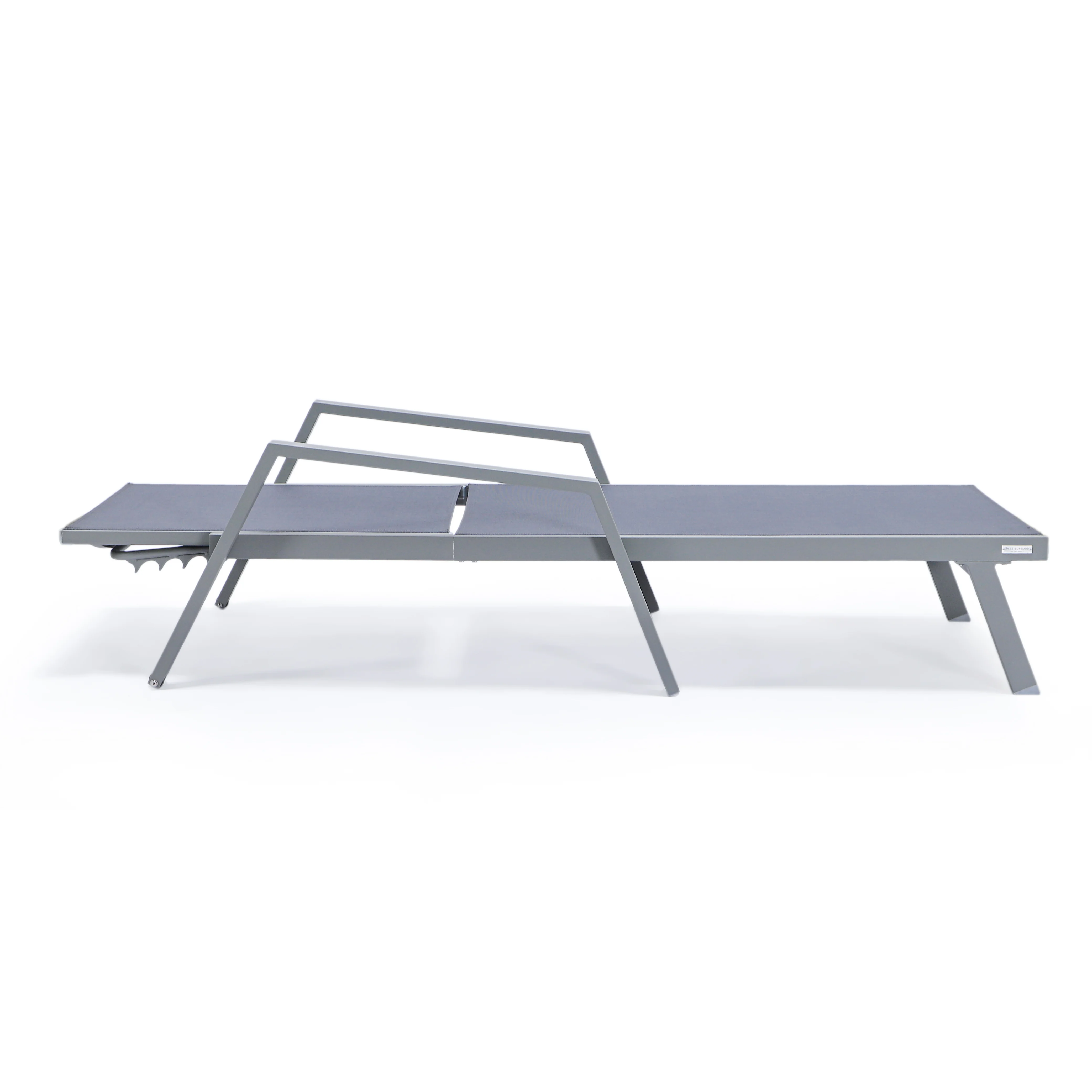 Marlin Modern Grey Aluminum Outdoor Patio Chaise Lounge Chair With Arms and Square Fire Pit Side Table Perfect for Patio, Lawn, and Garden