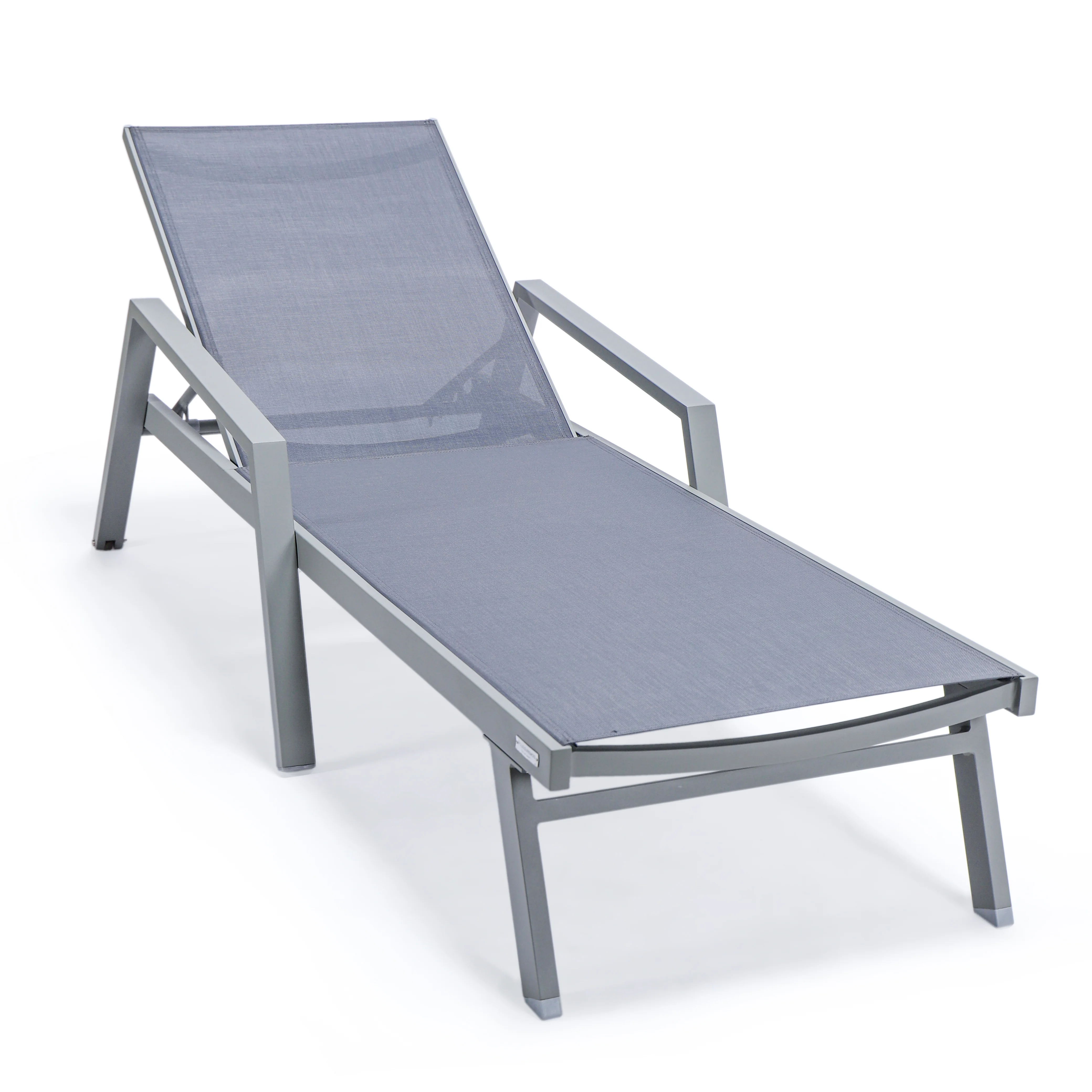 Marlin Modern Grey Aluminum Outdoor Patio Chaise Lounge Chair With Arms and Square Fire Pit Side Table Perfect for Patio, Lawn, and Garden
