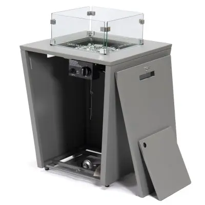 Marlin Modern Grey Aluminum Outdoor Patio Chaise Lounge Chair With Arms and Square Fire Pit Side Table Perfect for Patio, Lawn, and Garden