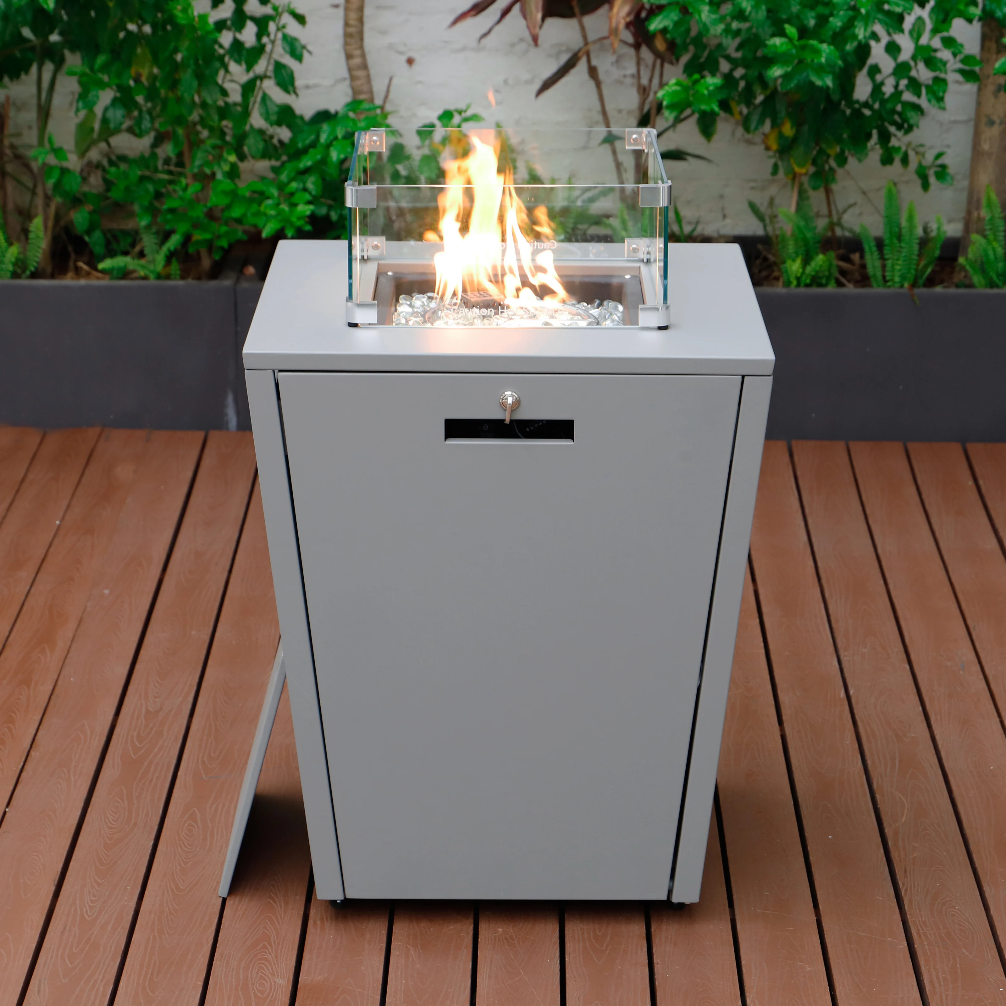 Marlin Modern Grey Aluminum Outdoor Patio Chaise Lounge Chair With Arms and Square Fire Pit Side Table Perfect for Patio, Lawn, and Garden