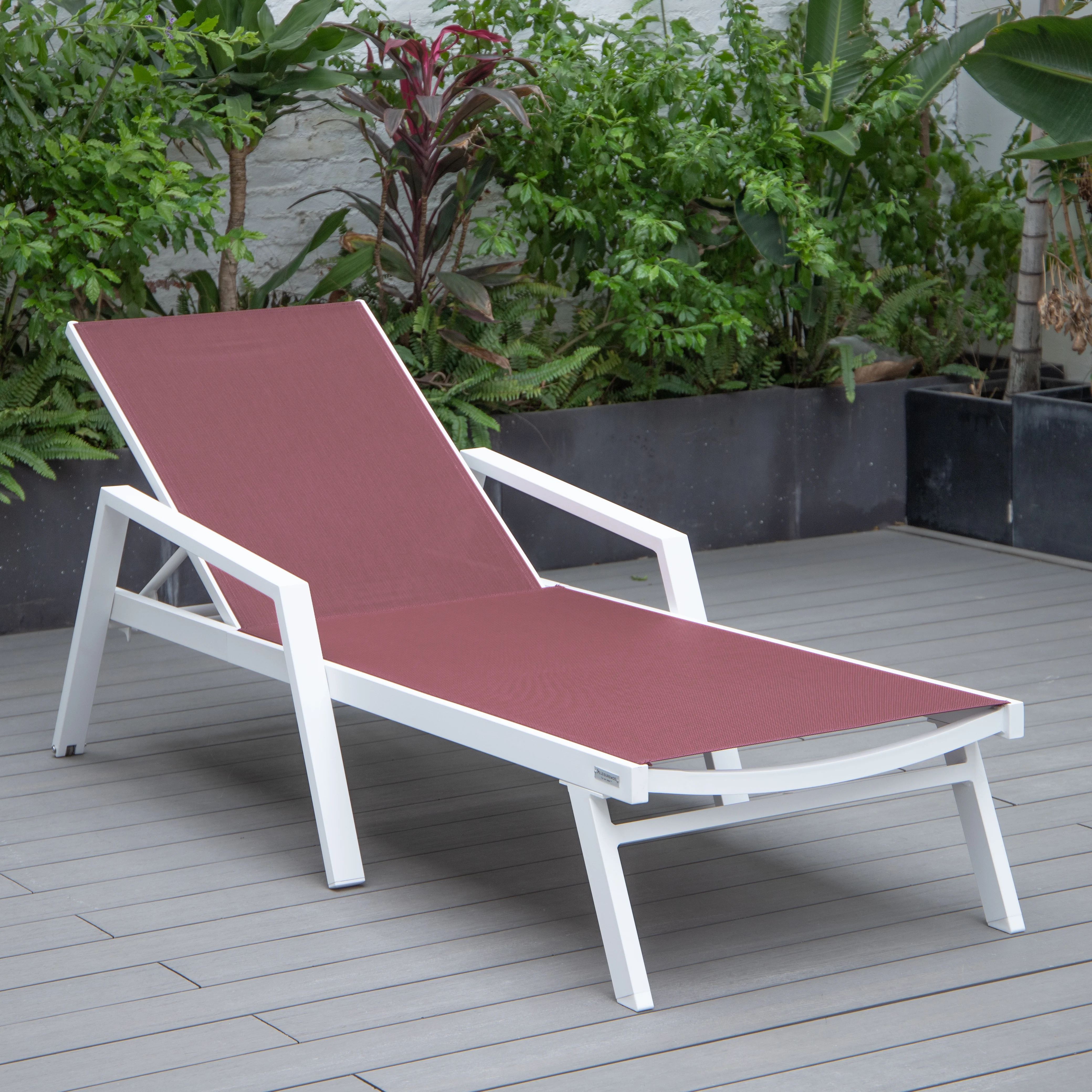 Marlin Patio Chaise Lounge Chair With Armrests in White Aluminum Frame