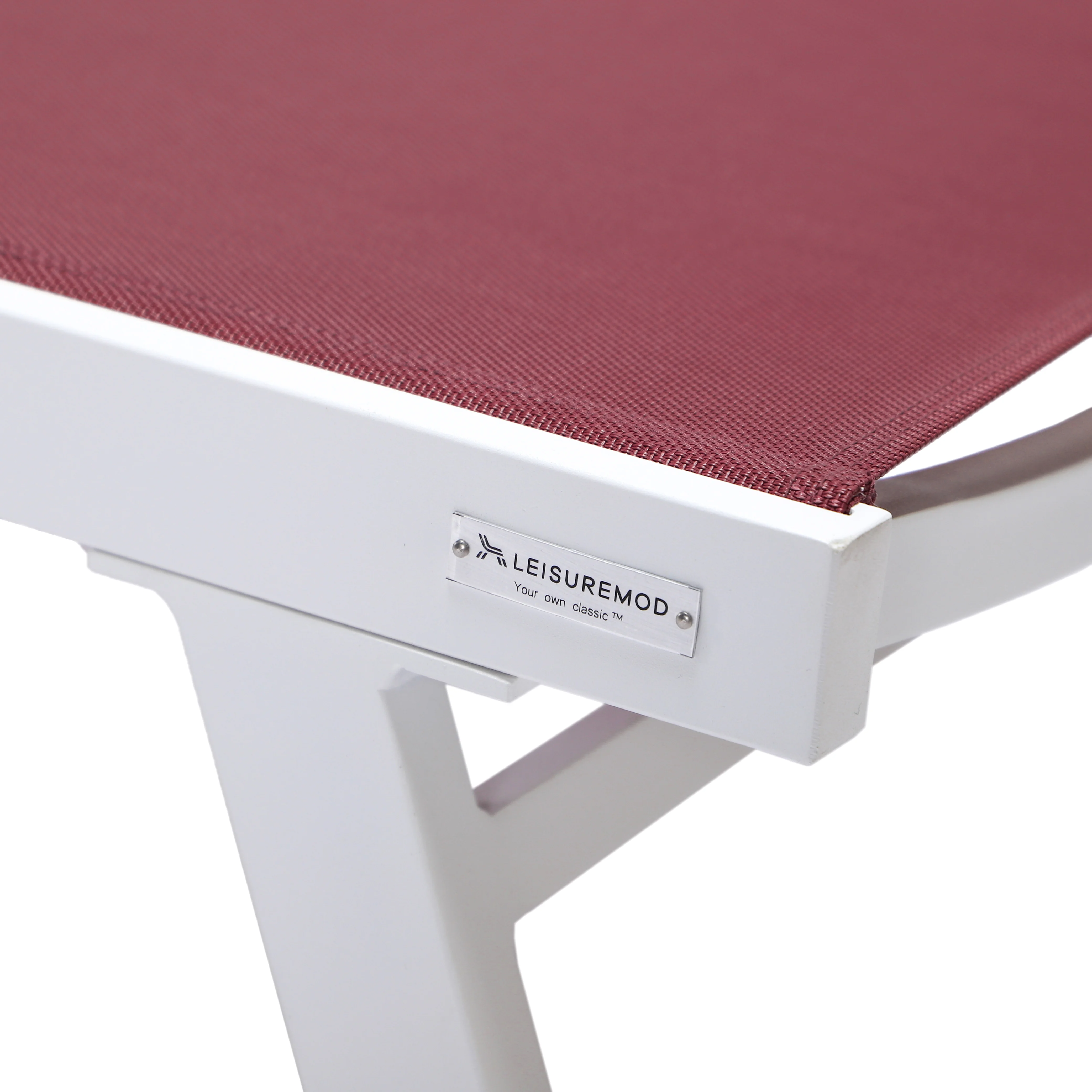 Marlin Patio Chaise Lounge Chair With Armrests in White Aluminum Frame, Set of 2 in Burgundy