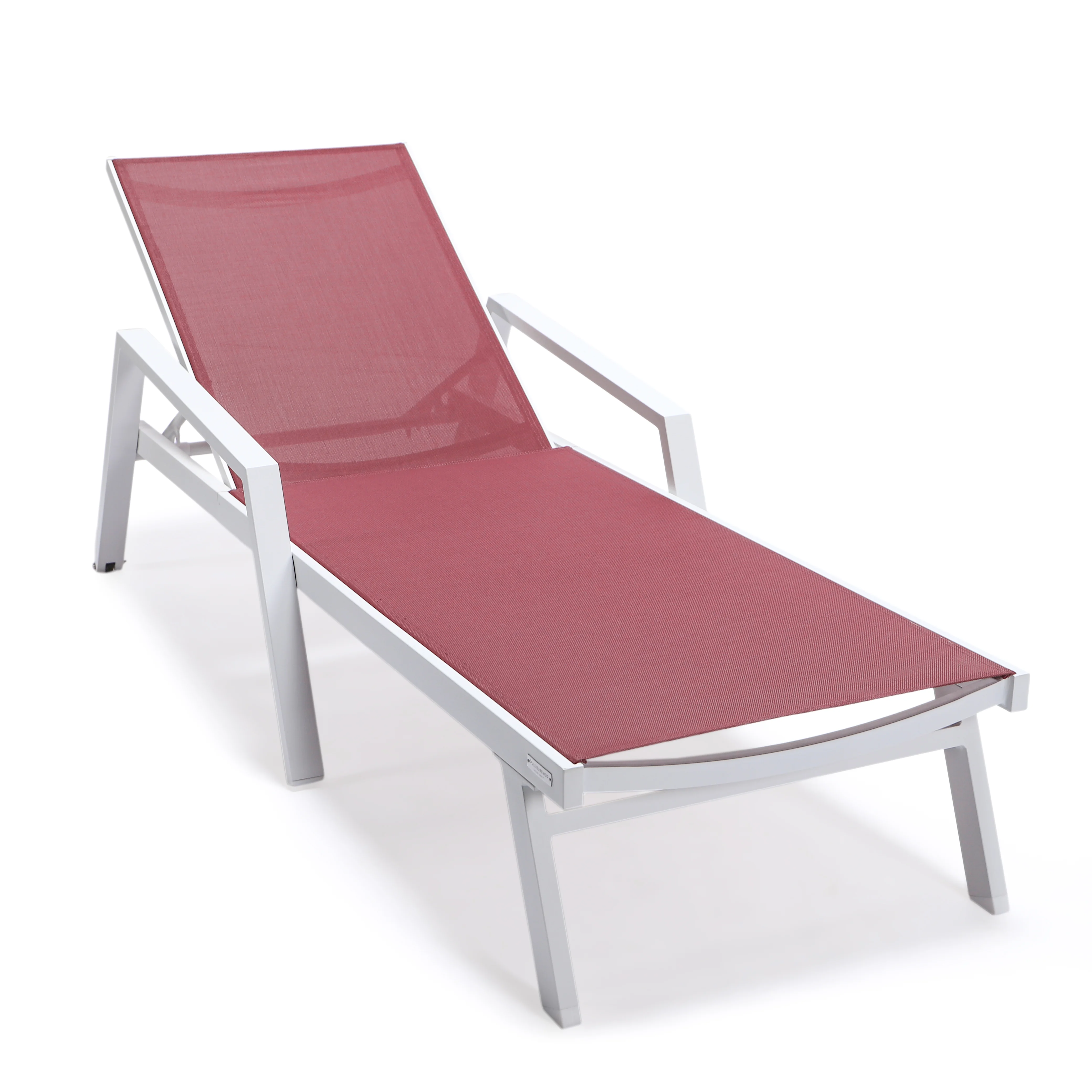 Marlin Patio Chaise Lounge Chair With Armrests in White Aluminum Frame, Set of 2 in Burgundy