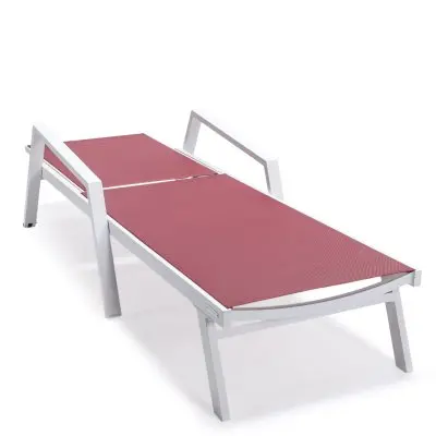 Marlin Patio Chaise Lounge Chair With Armrests in White Aluminum Frame, Set of 2 in Burgundy