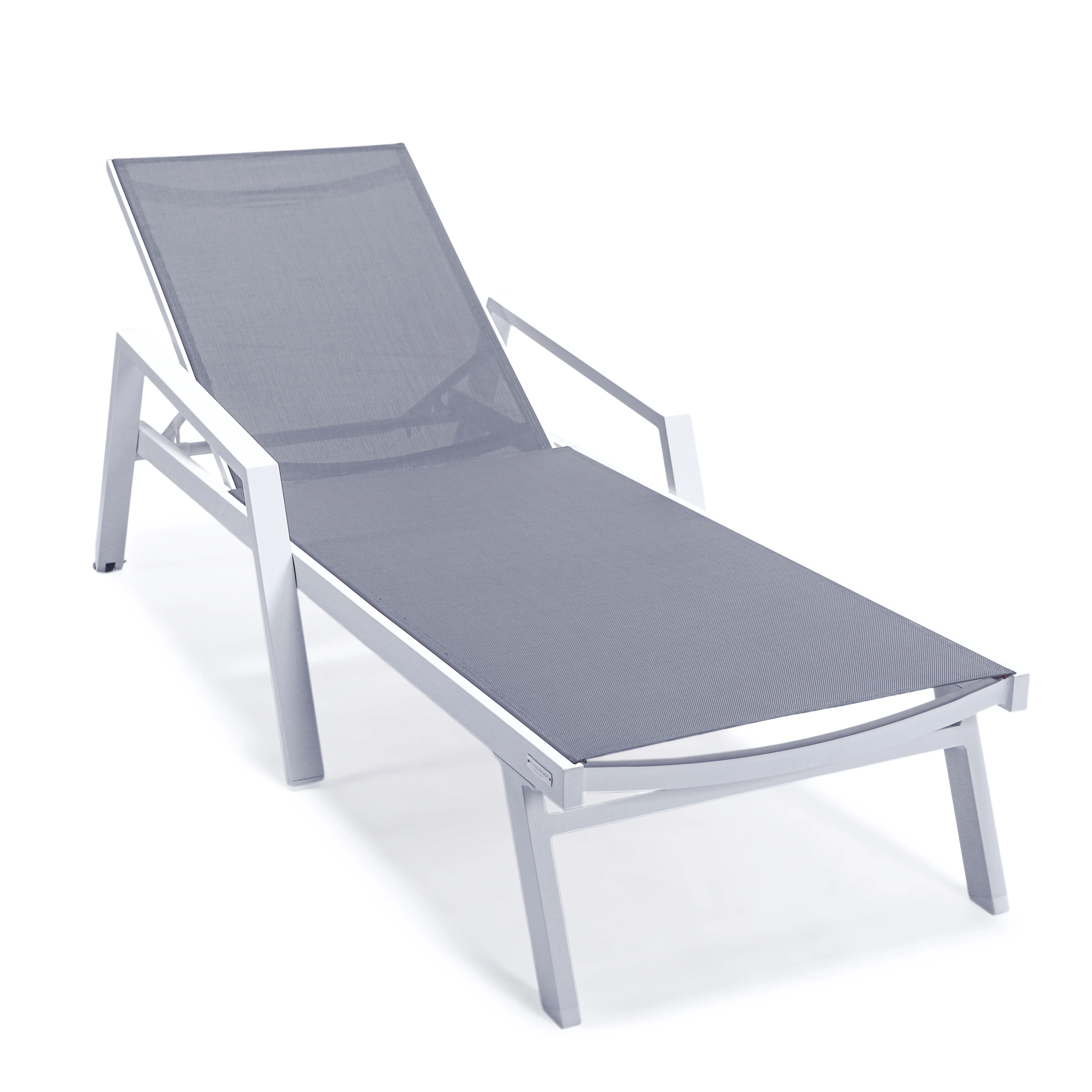 Marlin Patio Chaise Lounge Chair With Armrests in White Aluminum Frame
