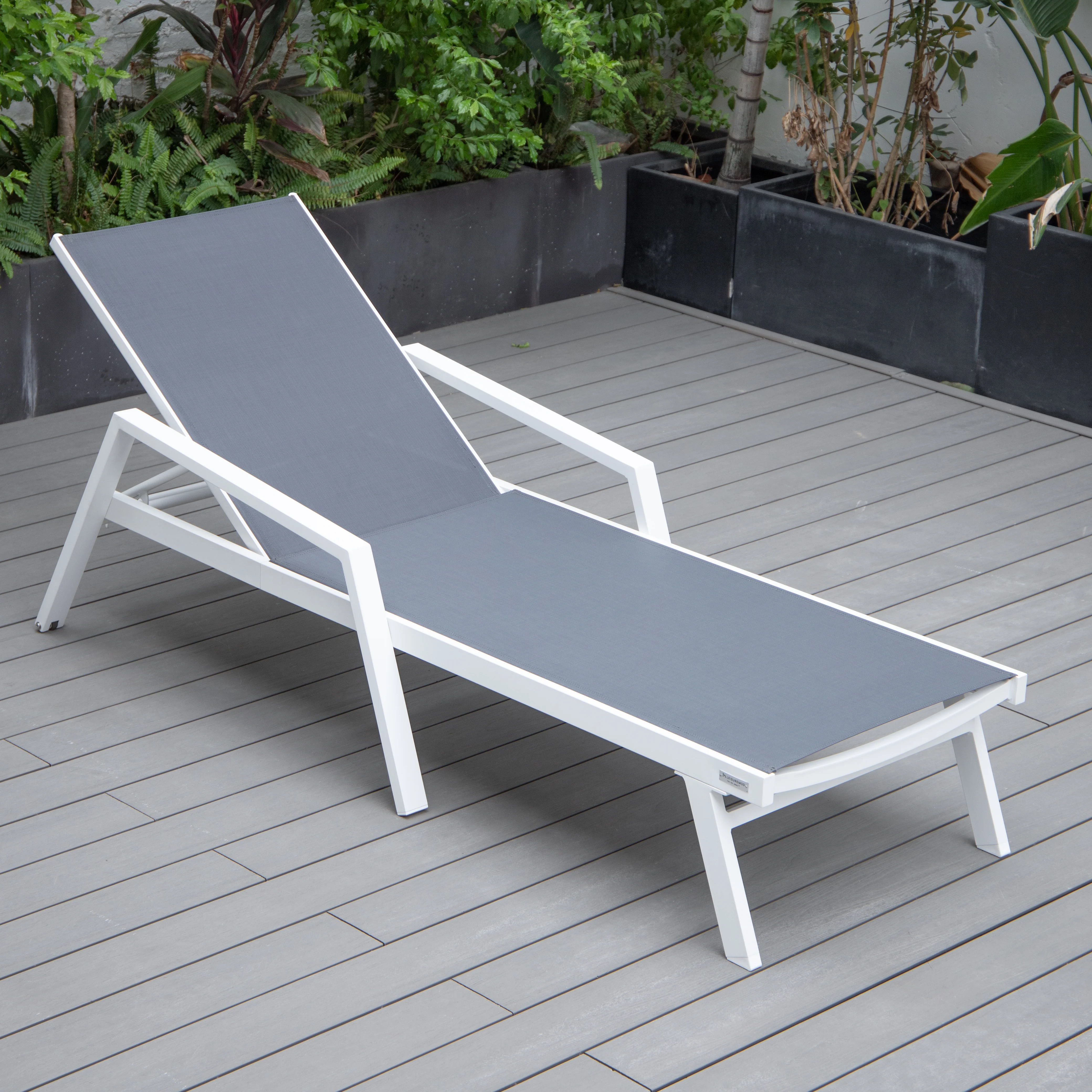 Marlin Patio Chaise Lounge Chair With Armrests in White Aluminum Frame