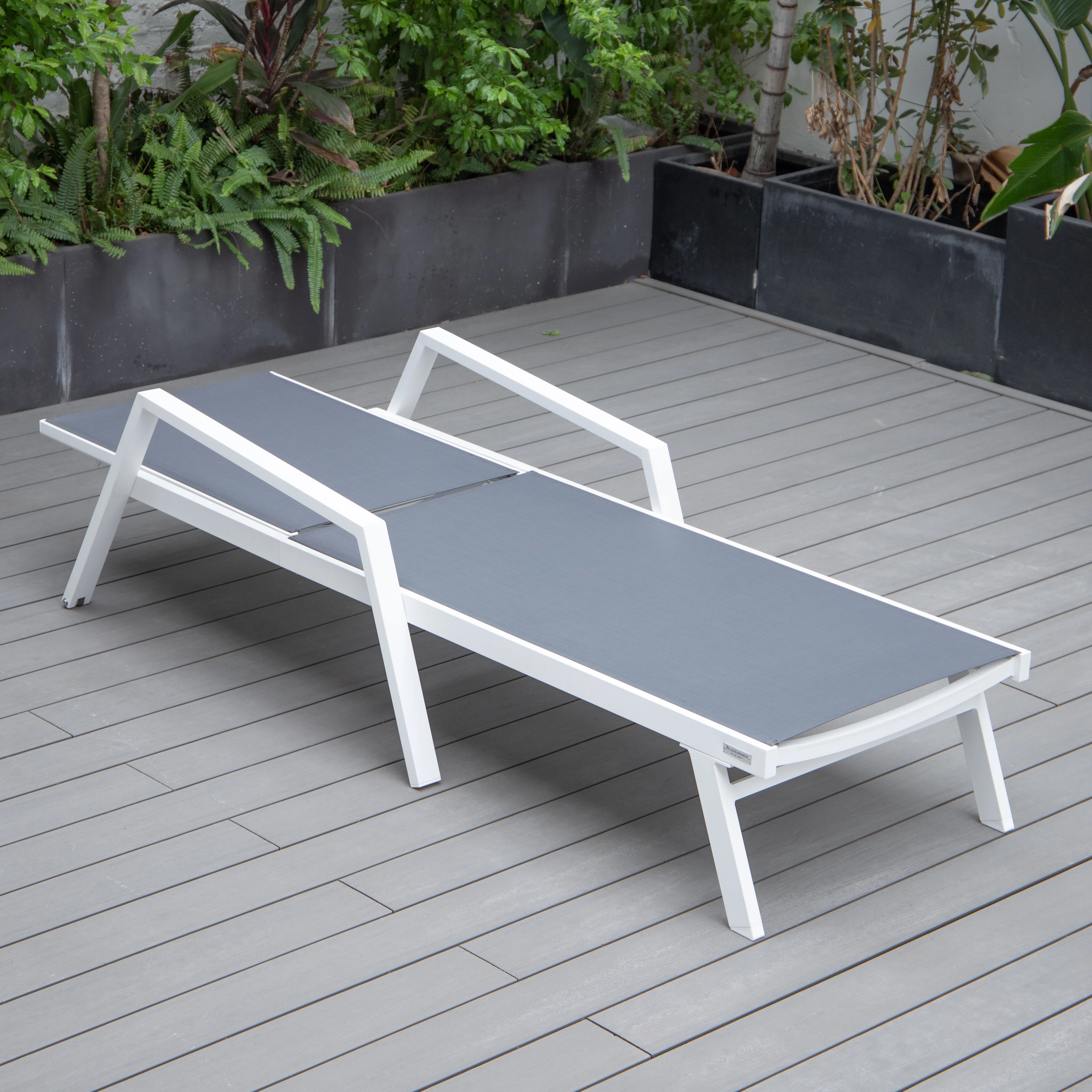 Marlin Patio Chaise Lounge Chair With Armrests in White Aluminum Frame