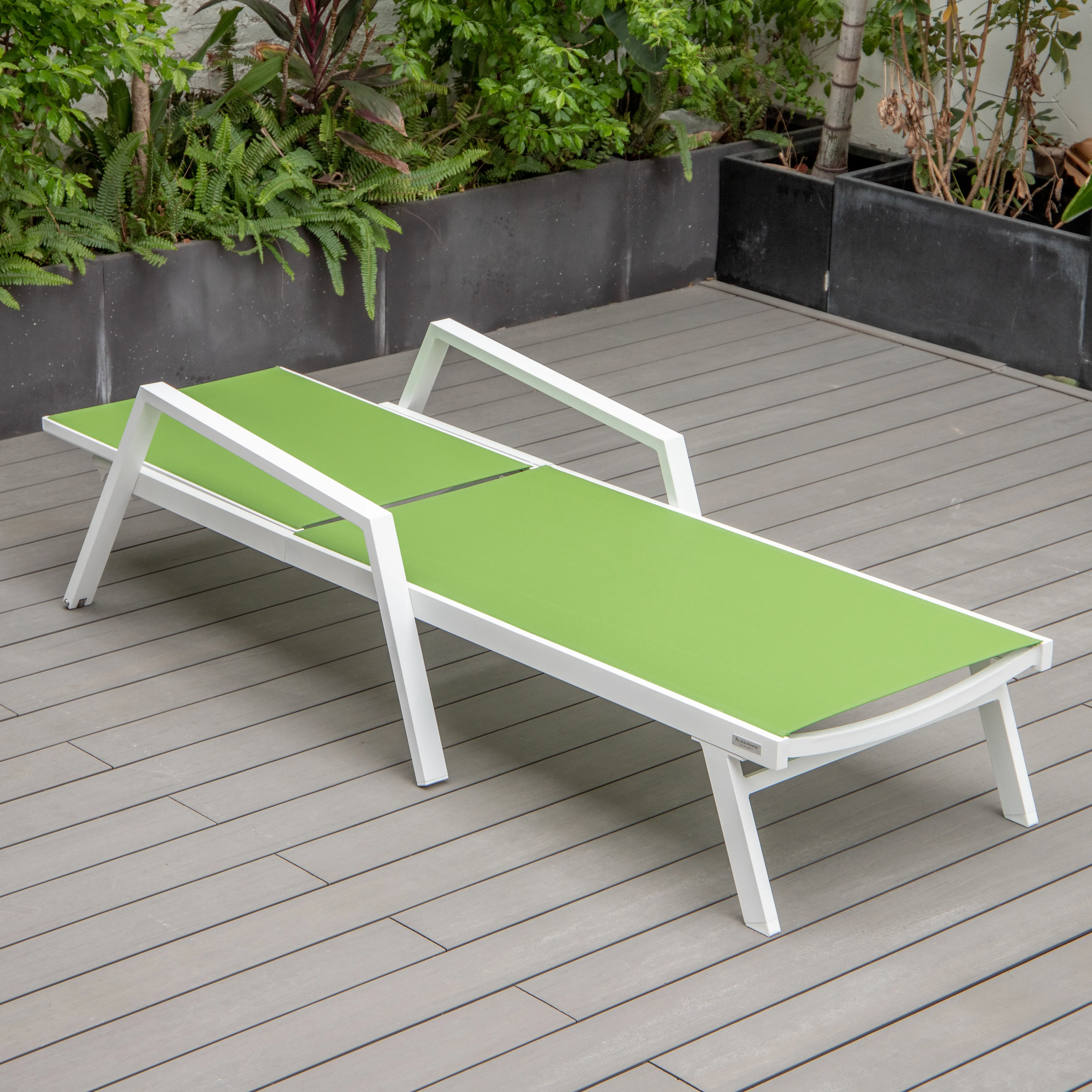 Marlin Patio Chaise Lounge Chair With Armrests in White Aluminum Frame