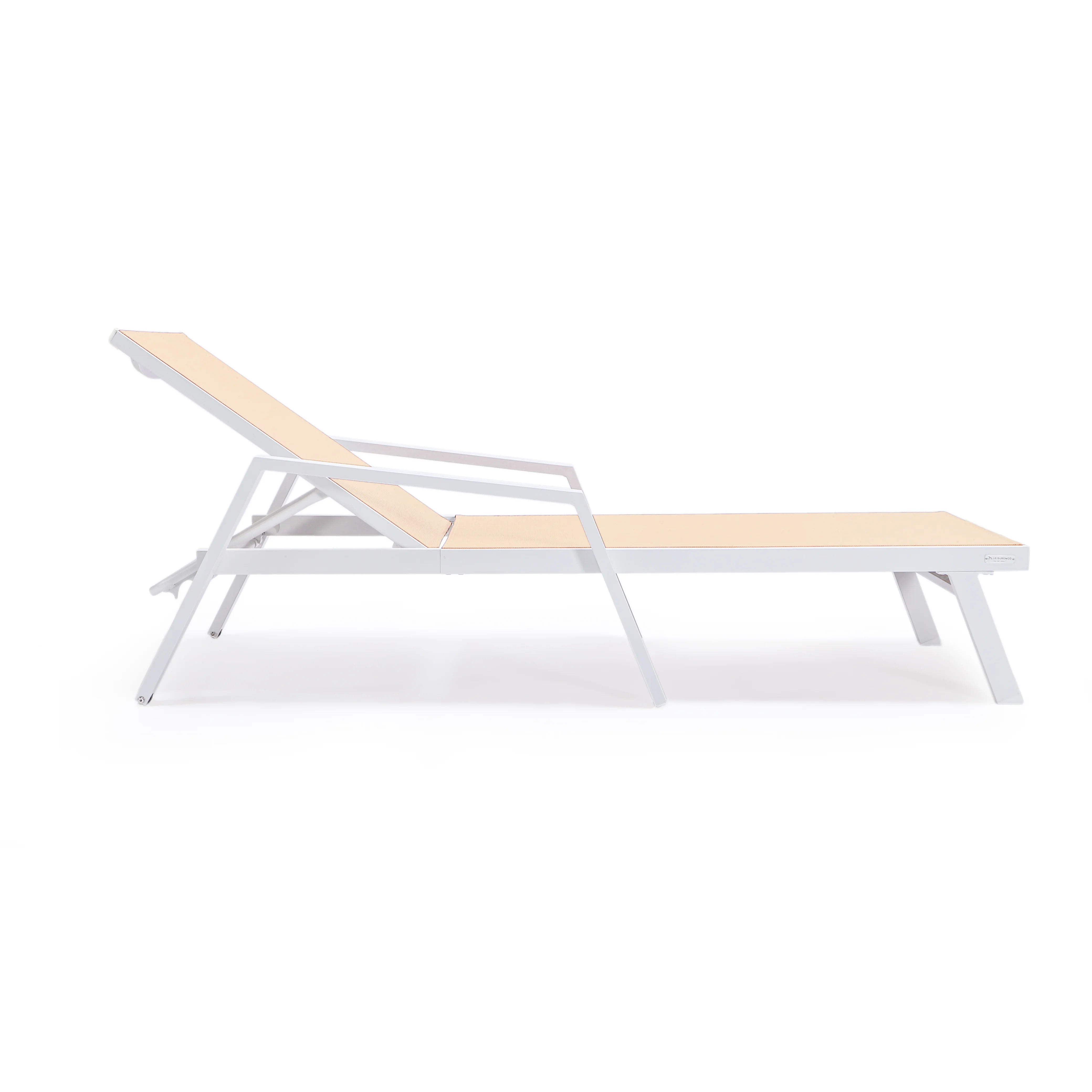 Marlin Patio Chaise Lounge Chair With Armrests in White Aluminum Frame, Set of 2 in Light Brown