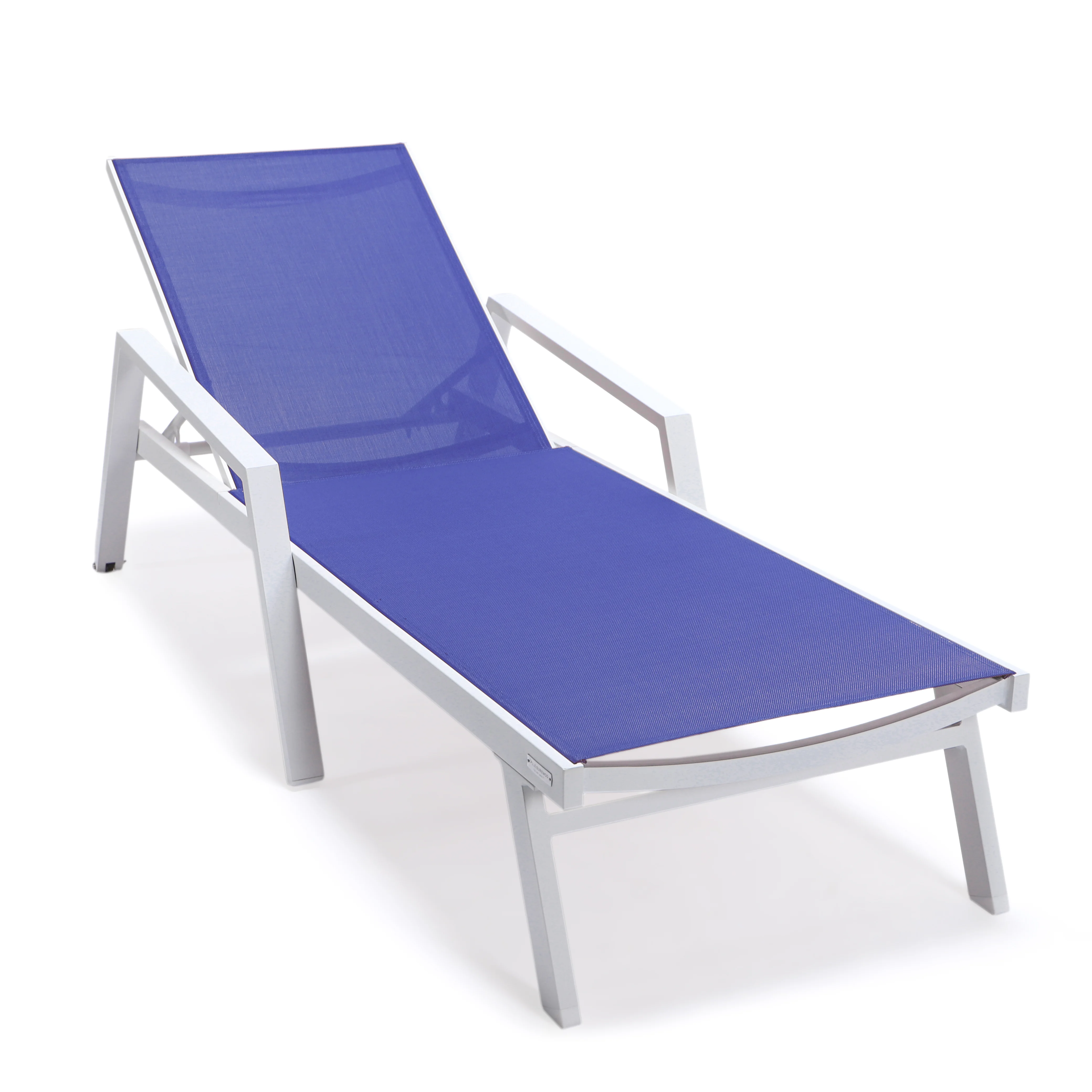 Marlin Patio Chaise Lounge Chair With Armrests in White Aluminum Frame, Set of 2 in Navy Blue