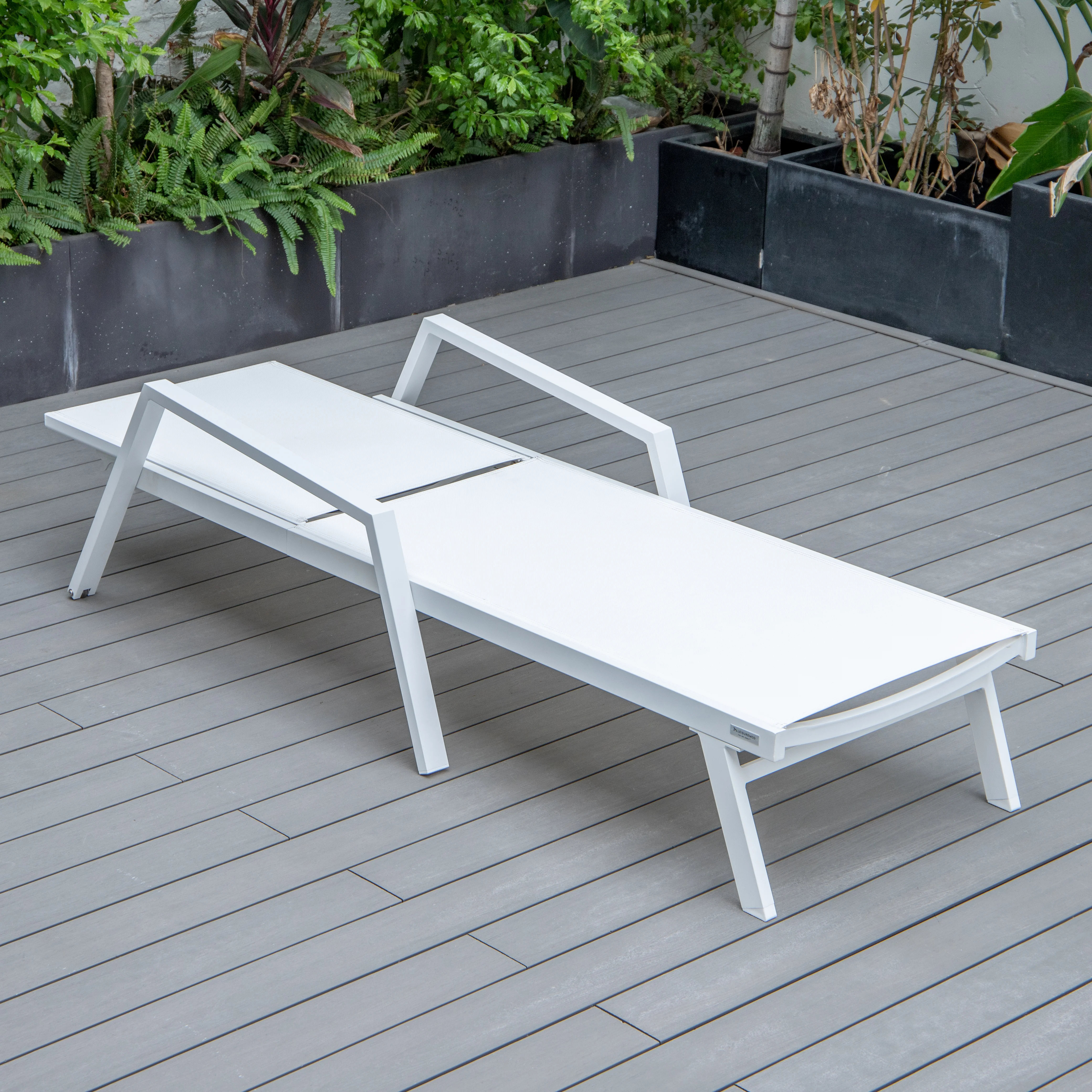 Marlin Patio Chaise Lounge Chair With Armrests in White Aluminum Frame