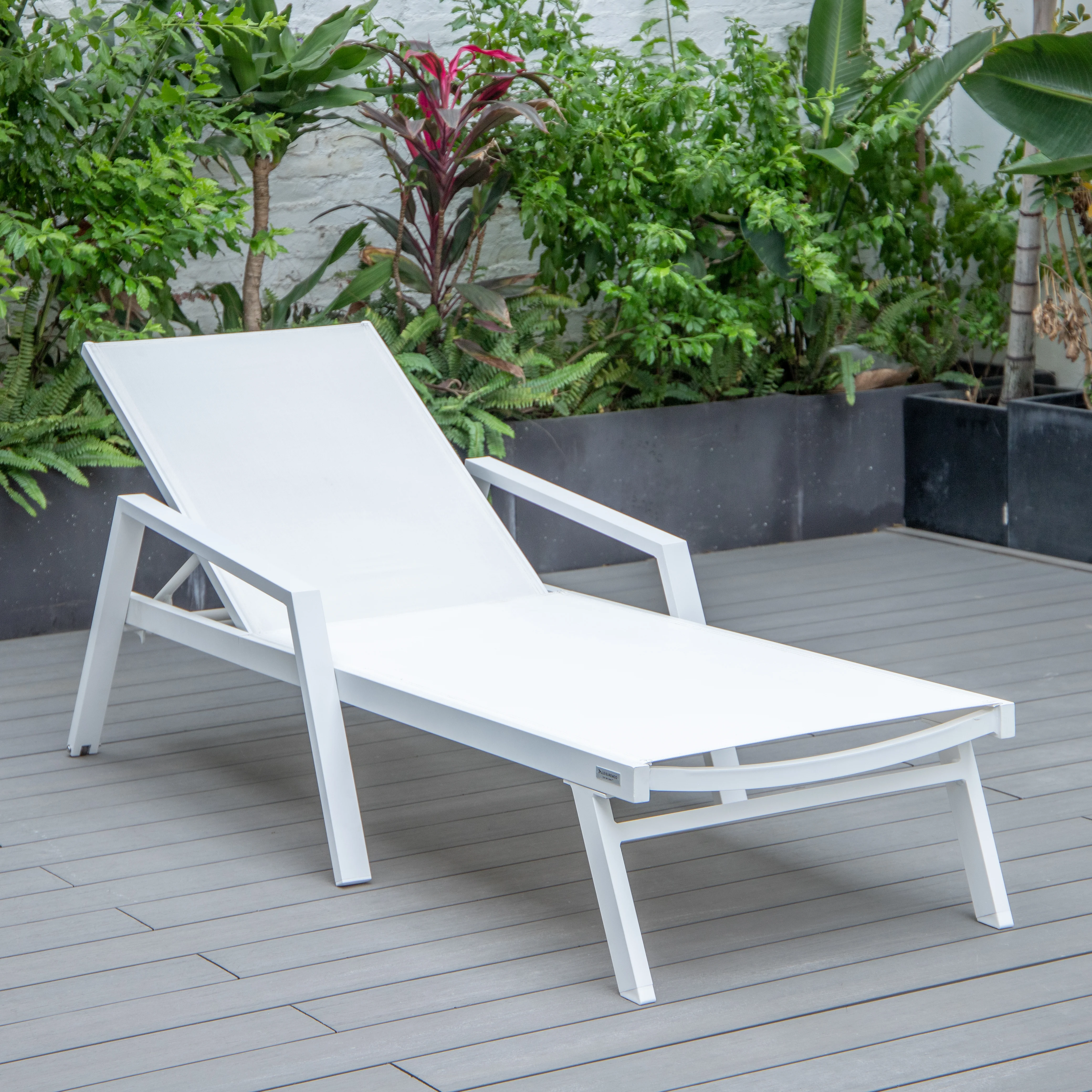 Marlin Patio Chaise Lounge Chair With Armrests in White Aluminum Frame