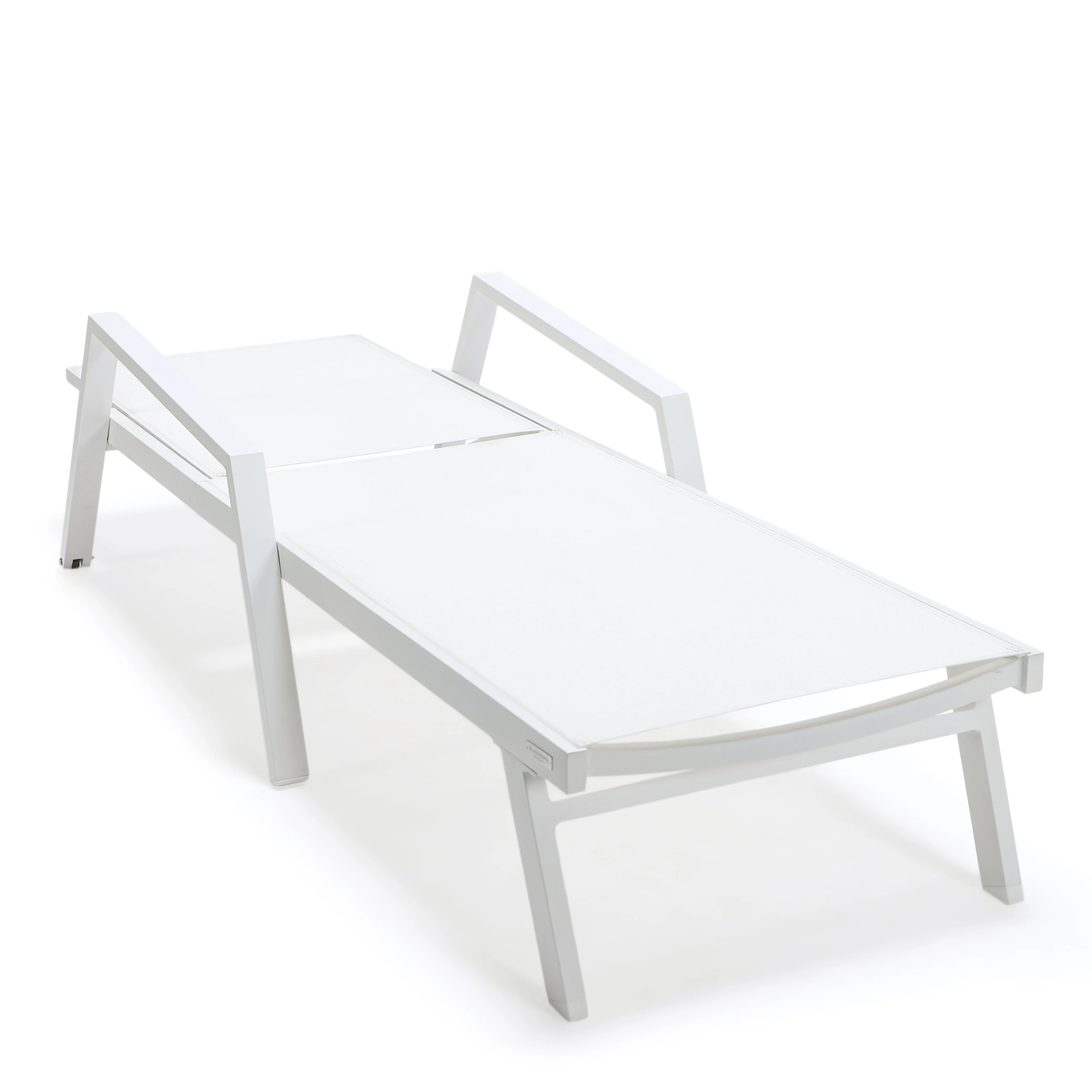 Marlin Patio Chaise Lounge Chair With Armrests in White Aluminum Frame, Set of 2 in White
