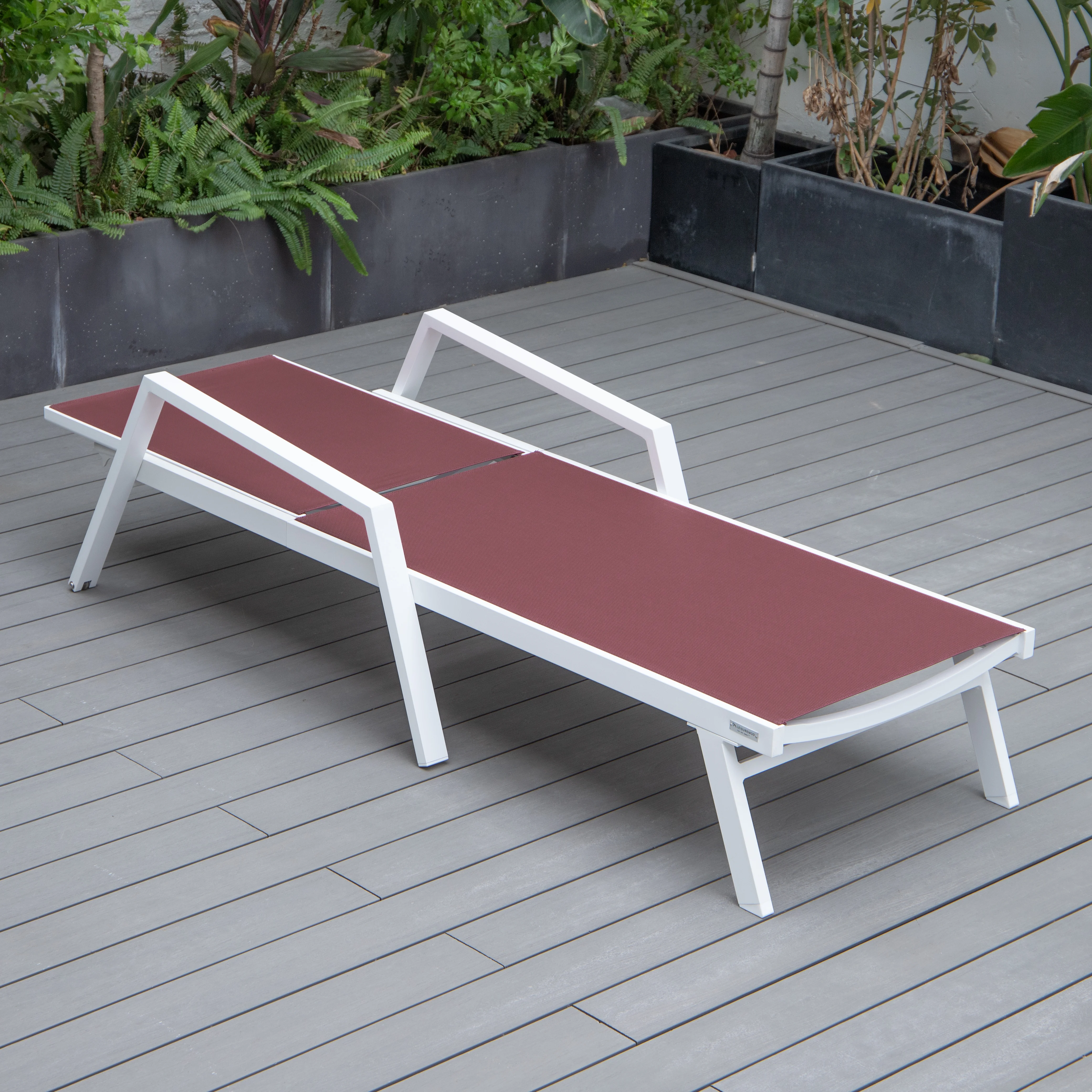 Marlin Modern Aluminum Outdoor Patio Chaise Lounge Chair With Arms Set of 2 with Square Fire Pit Side Table Perfect for Patio, Lawn, and Garden