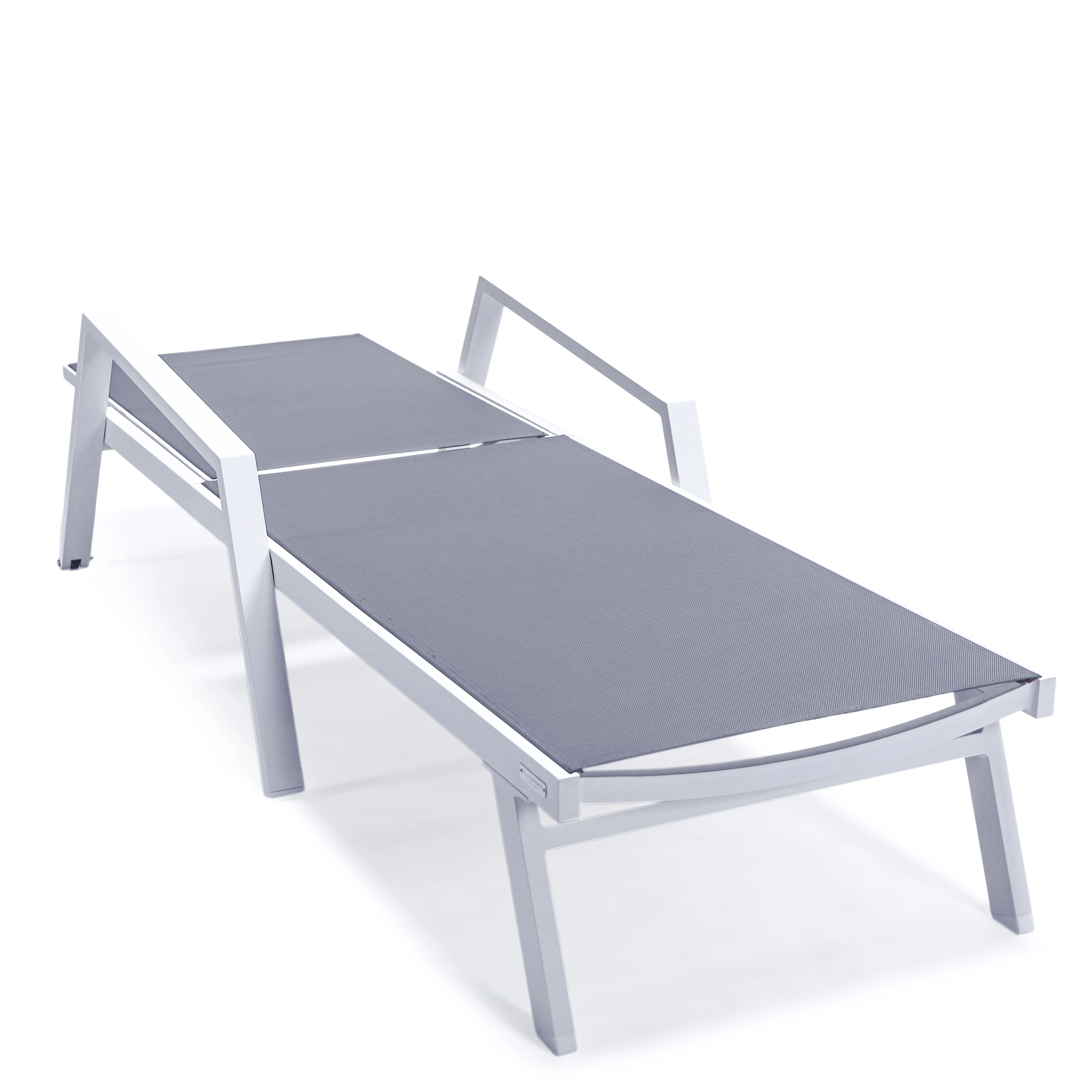 Marlin Modern Aluminum Outdoor Patio Chaise Lounge Chair With Arms Set of 2 with Square Fire Pit Side Table Perfect for Patio, Lawn, and Garden