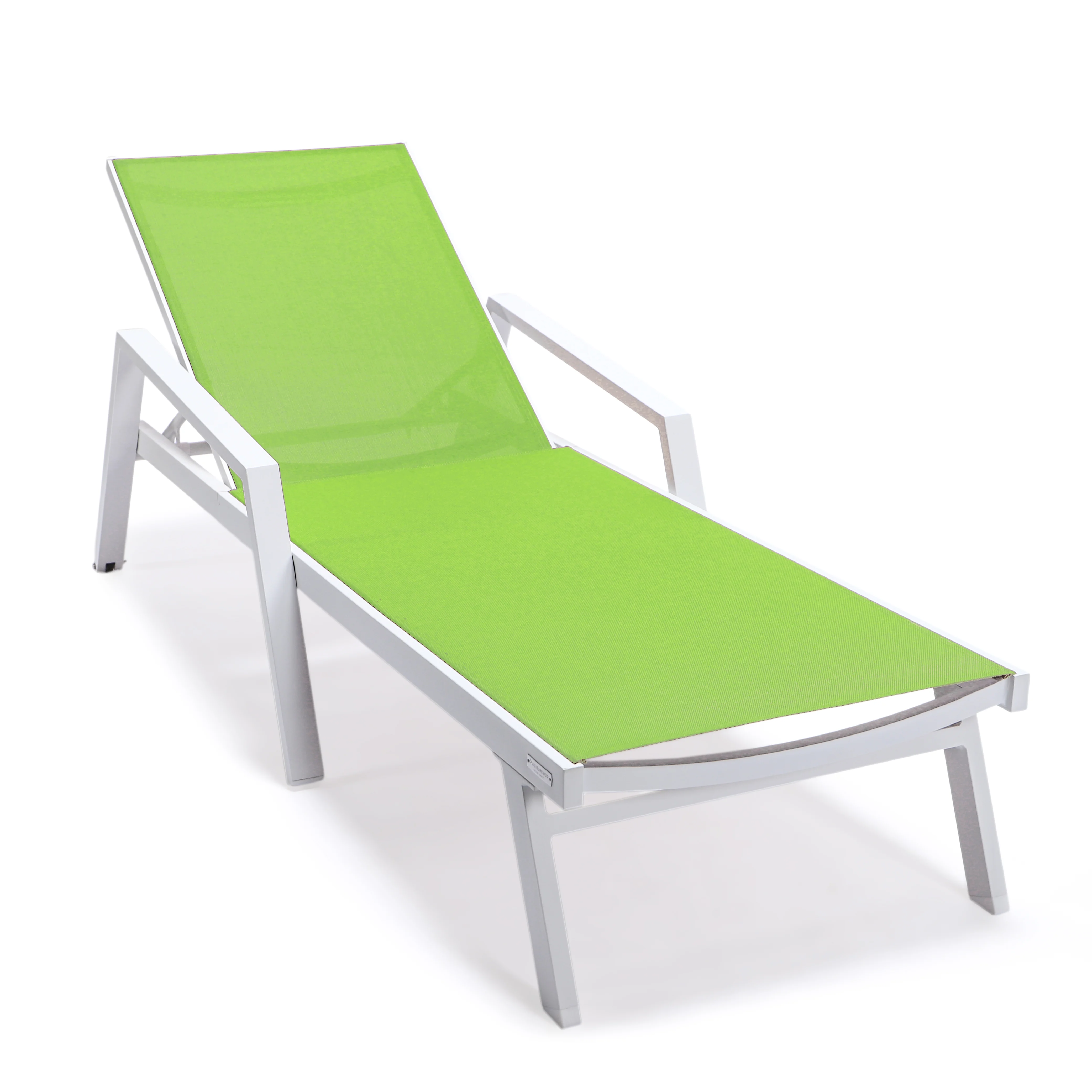 Marlin Modern White Aluminum Outdoor Patio Chaise Lounge Chair With Arms and Square Fire Pit Side Table Perfect for Patio, Lawn, and Garden