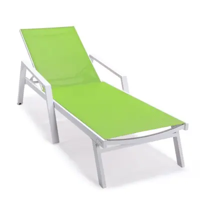 Marlin Modern Aluminum Outdoor Patio Chaise Lounge Chair With Arms Set of 2 with Square Fire Pit Side Table Perfect for Patio, Lawn, and Garden