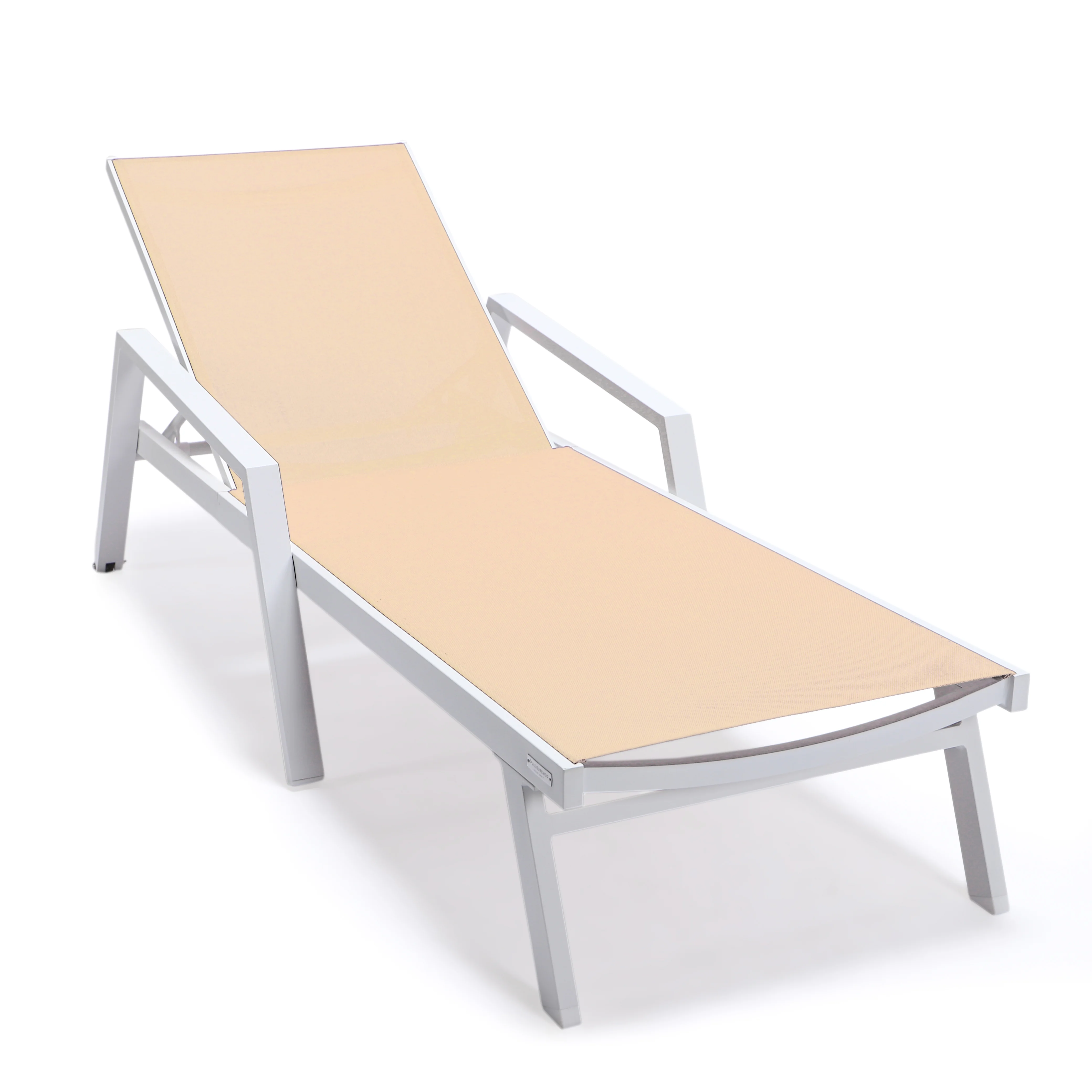 Marlin Modern White Aluminum Outdoor Patio Chaise Lounge Chair With Arms and Square Fire Pit Side Table Perfect for Patio, Lawn, and Garden