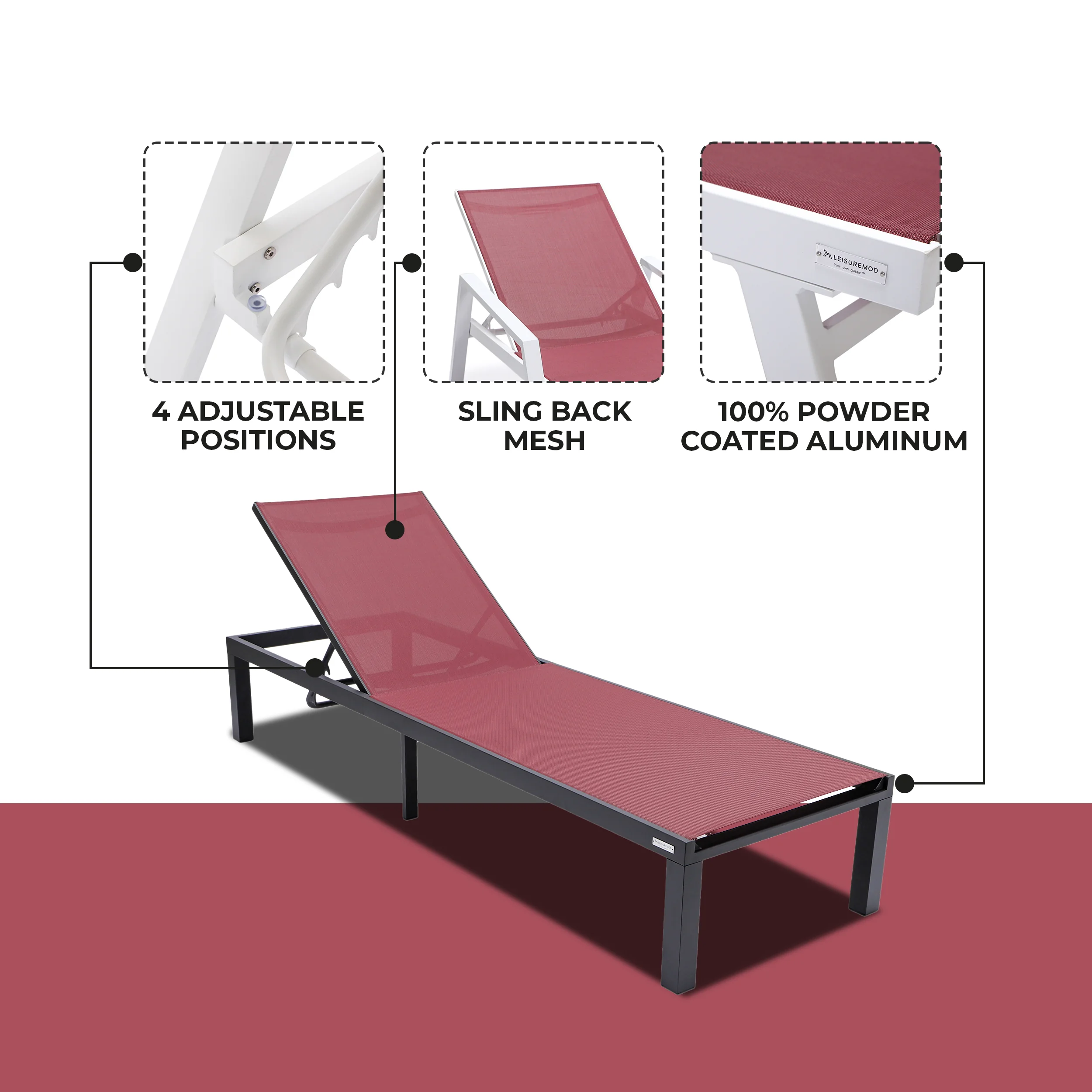 Marlin Patio Chaise Lounge Chair With Black Aluminum Frame