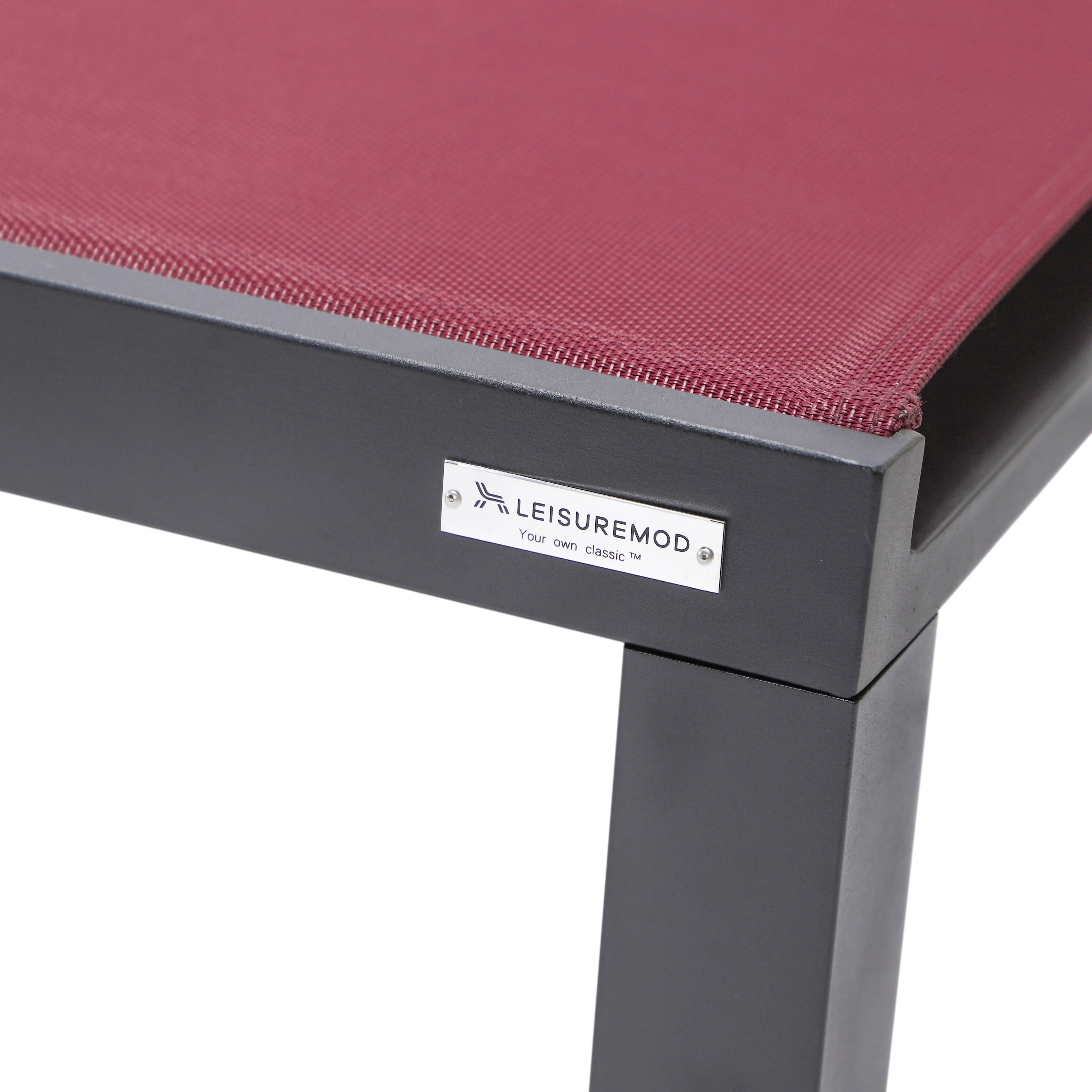 Marlin Patio Chaise Lounge Chair With Black Aluminum Frame, Set of 2 in Burgundy