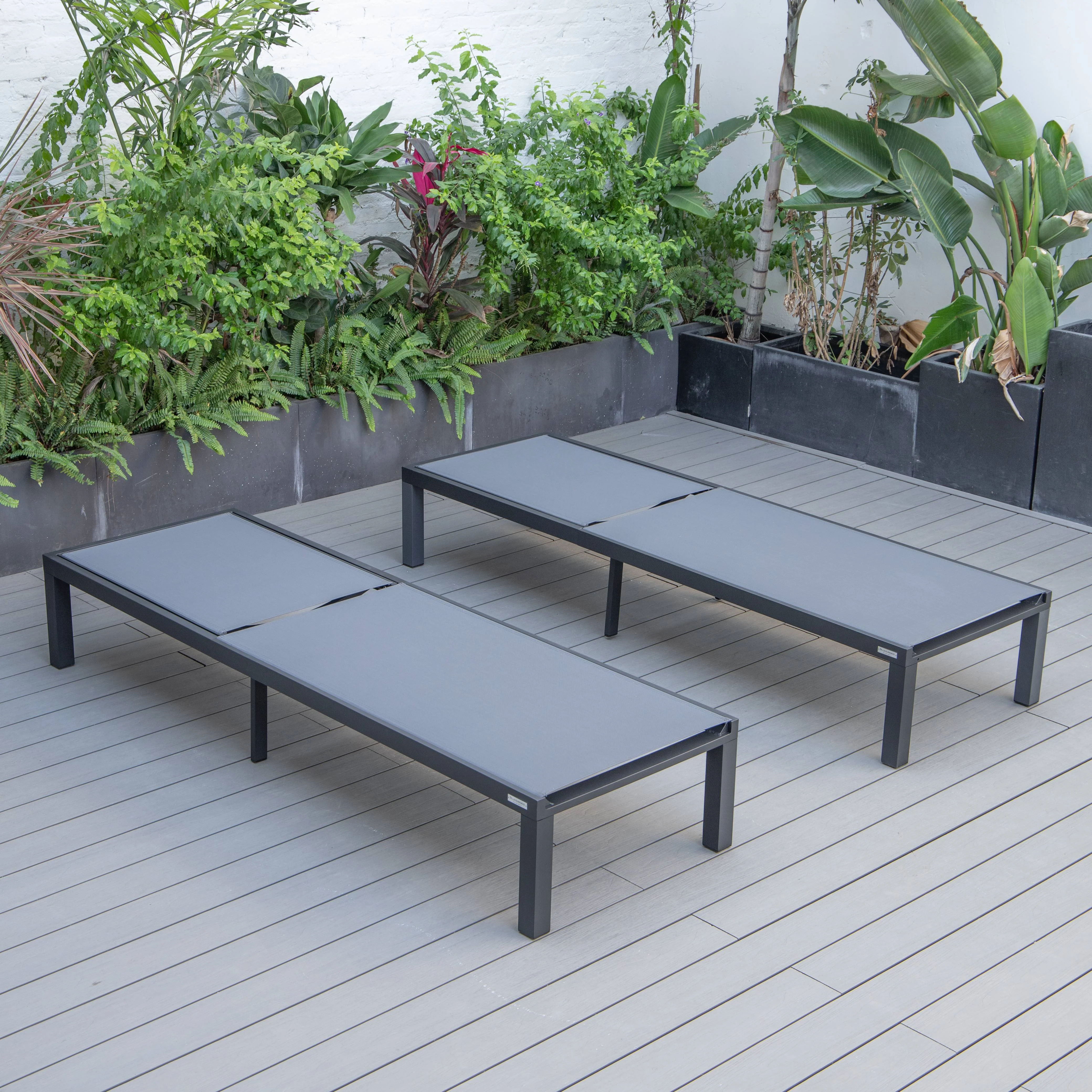 Marlin Patio Chaise Lounge Chair With Black Aluminum Frame, Set of 2 in Dark Grey