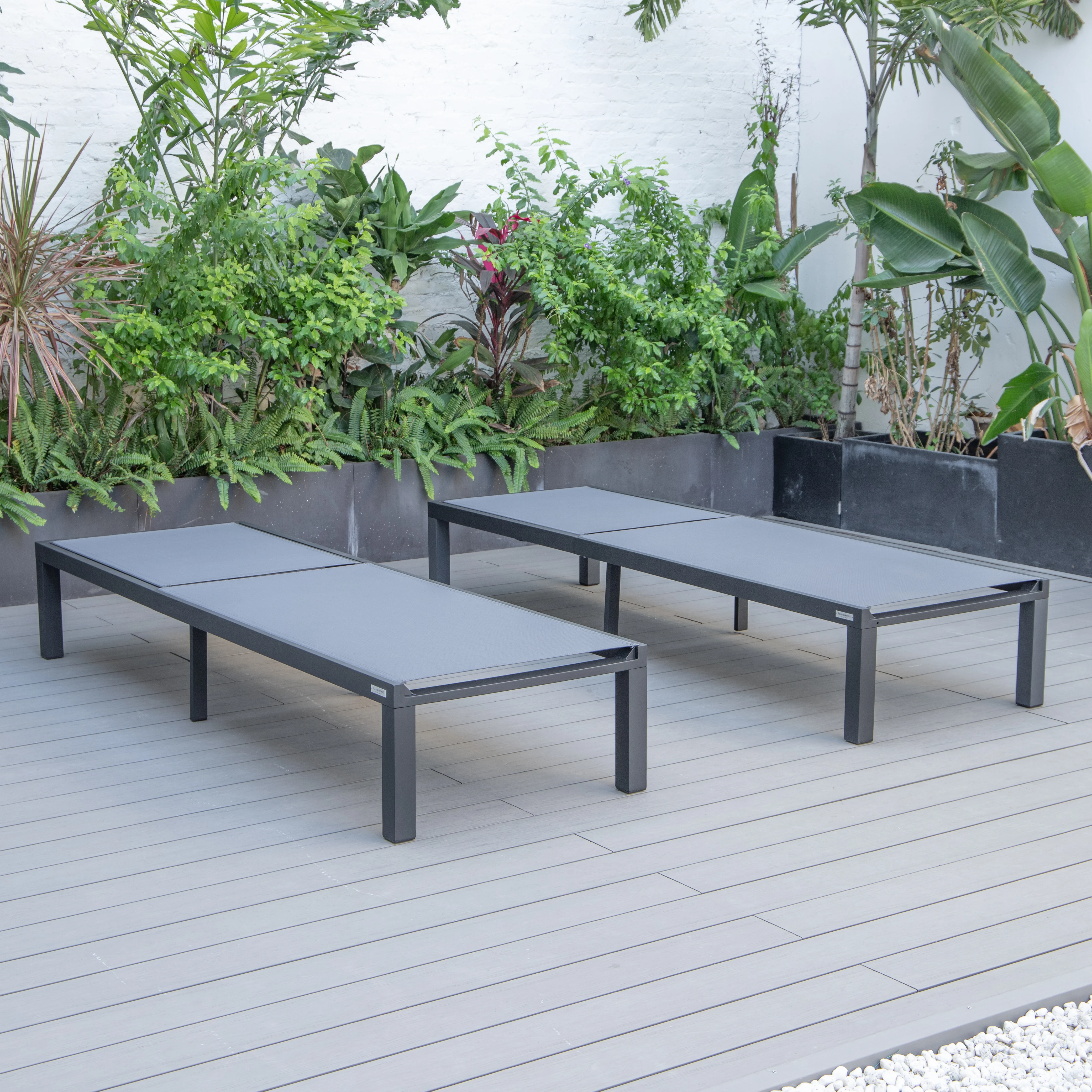 Marlin Patio Chaise Lounge Chair With Black Aluminum Frame, Set of 2 in Dark Grey