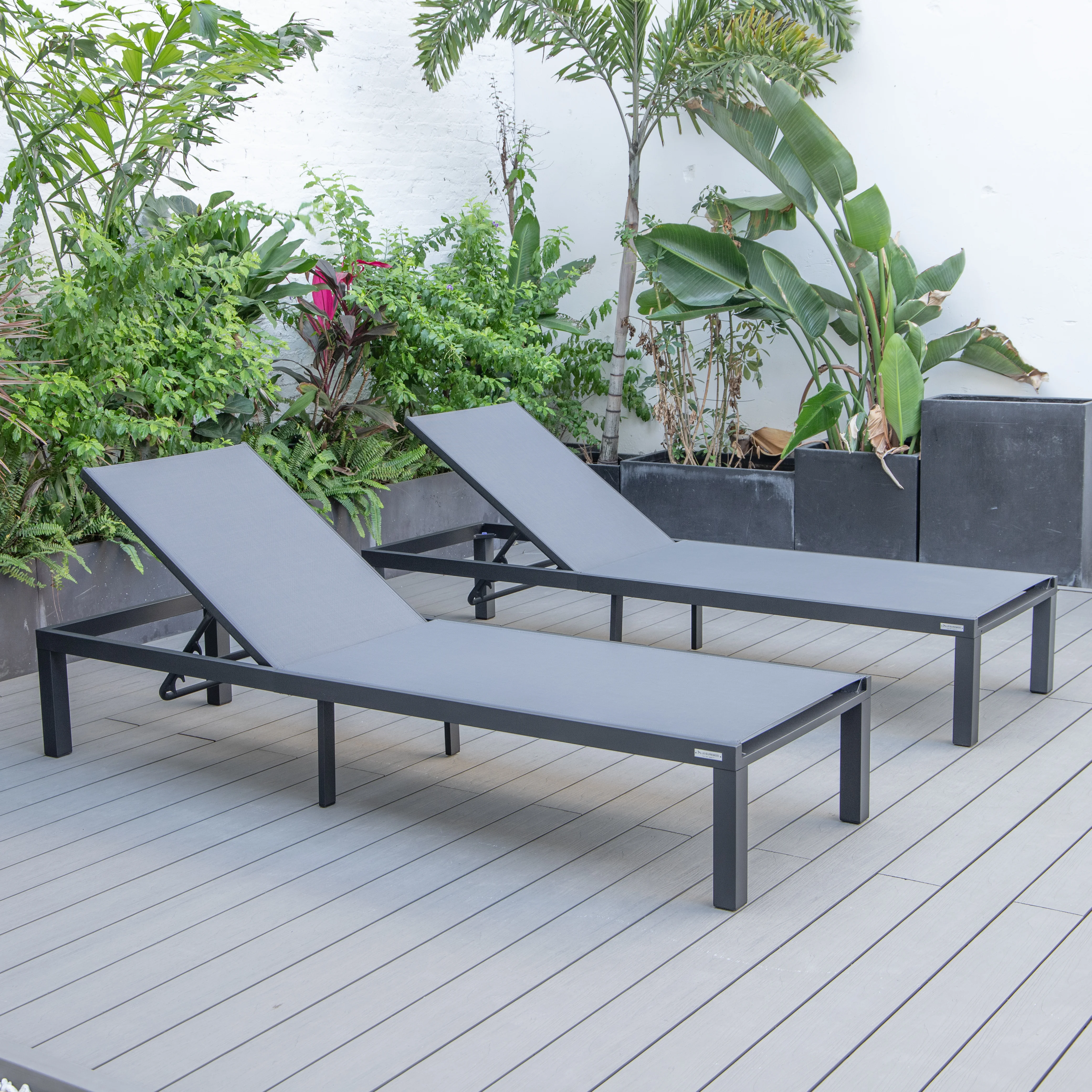 Marlin Patio Chaise Lounge Chair With Black Aluminum Frame, Set of 2 in Dark Grey