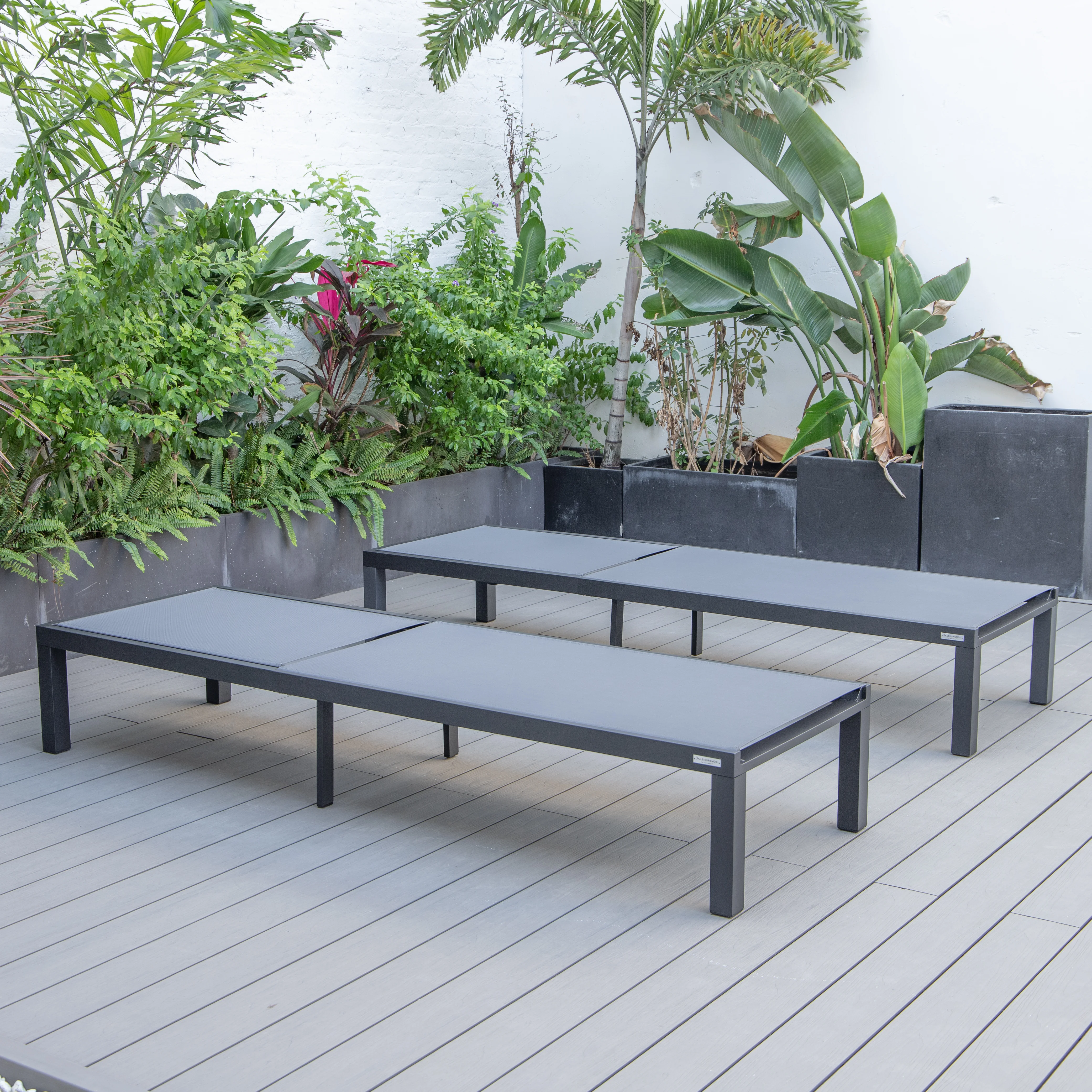 Marlin Patio Chaise Lounge Chair With Black Aluminum Frame, Set of 2 in Dark Grey