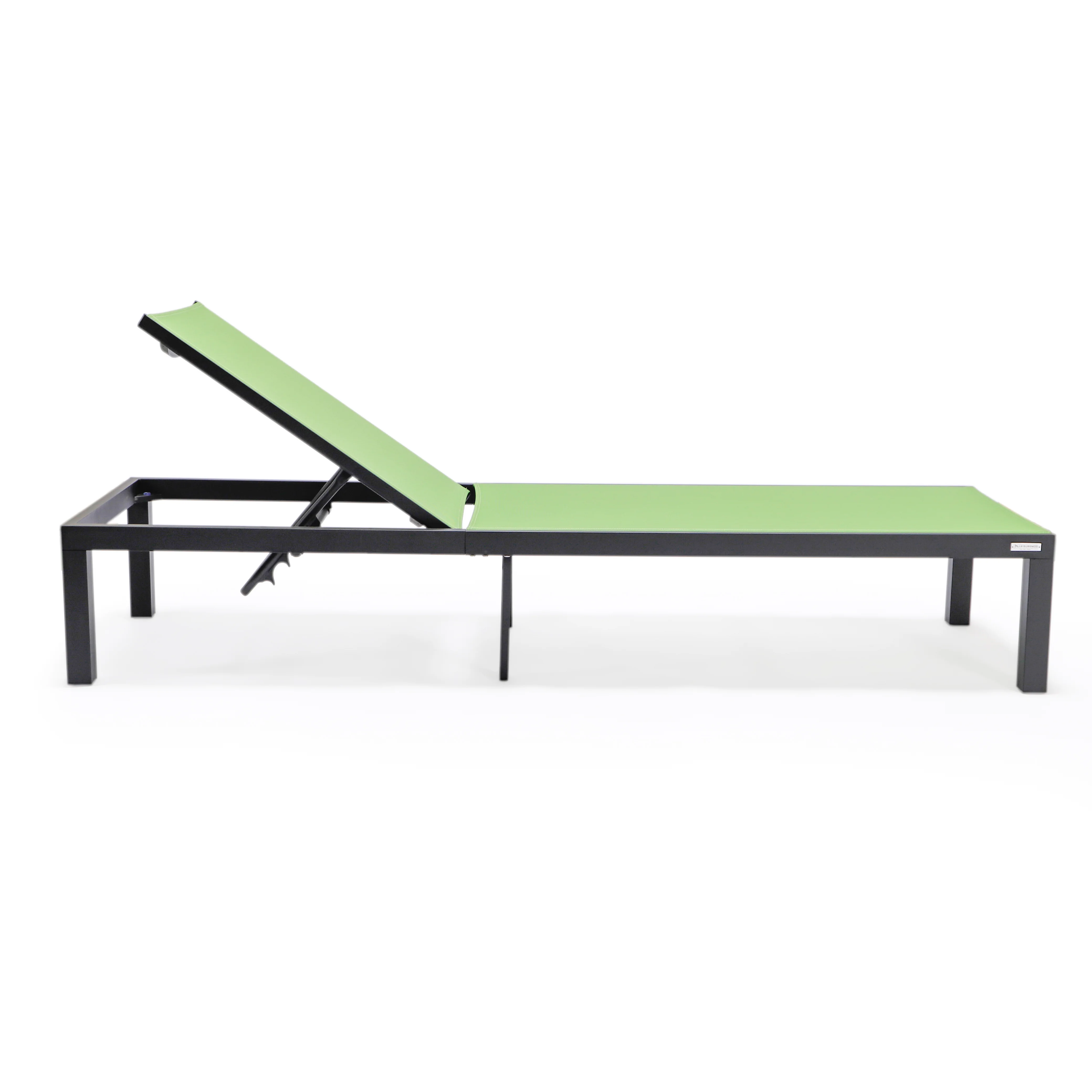 Marlin Patio Chaise Lounge Chair With Black Aluminum Frame, Set of 2 in Green