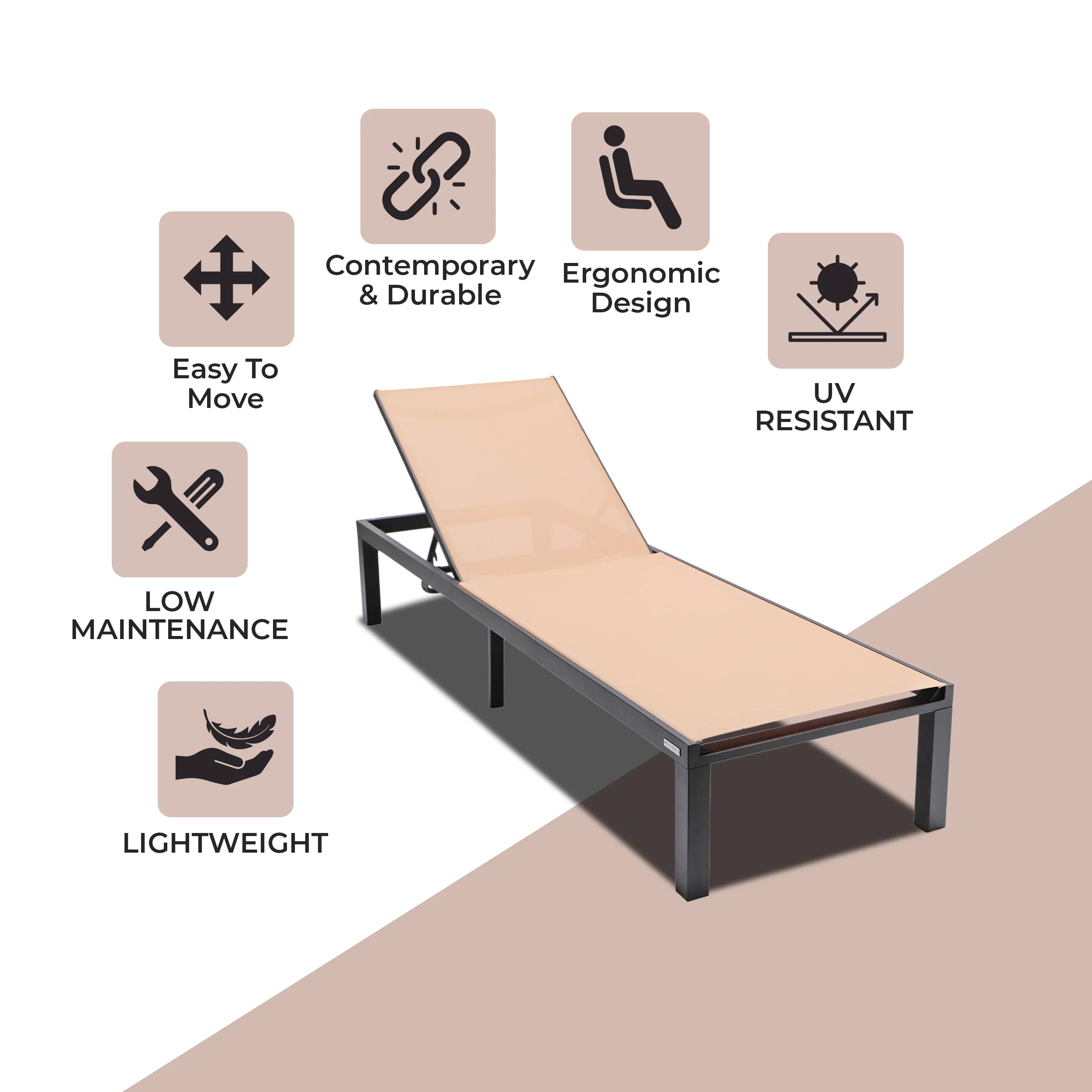 Marlin Patio Chaise Lounge Chair With Black Aluminum Frame