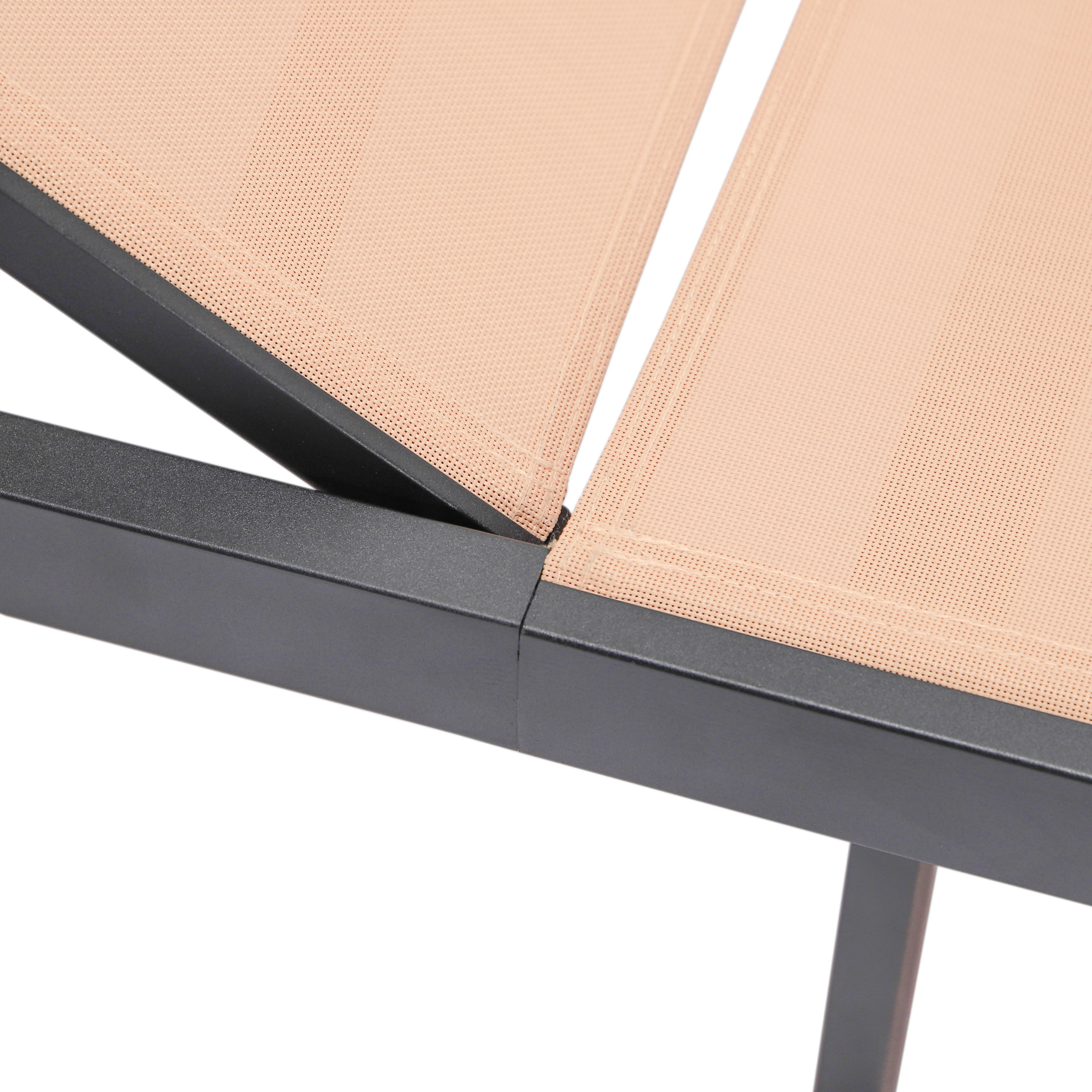 Marlin Patio Chaise Lounge Chair With Black Aluminum Frame, Set of 2 in Light Brown