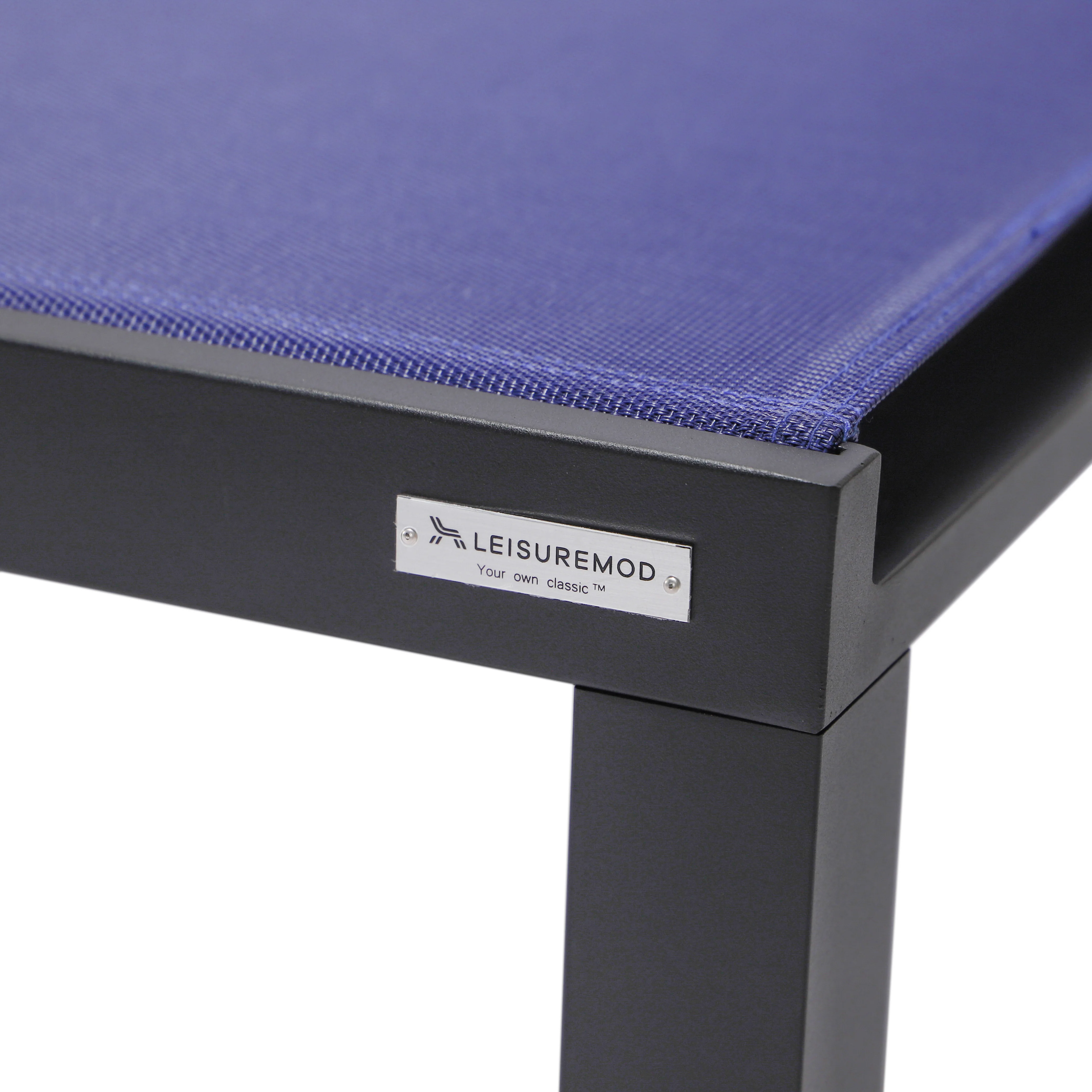 Marlin Patio Chaise Lounge Chair With Black Aluminum Frame, Set of 2 in Navy Blue