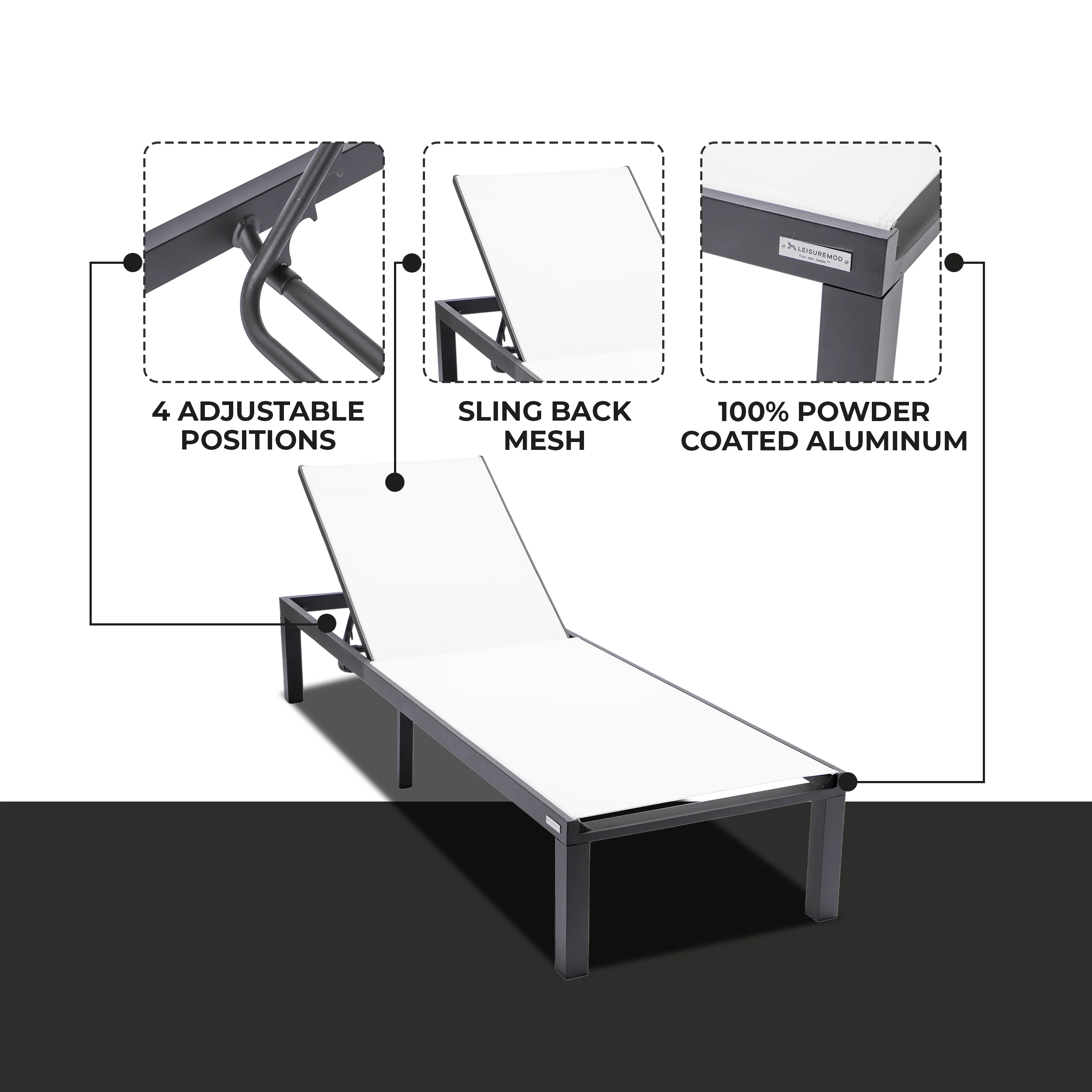 Marlin Patio Chaise Lounge Chair With Black Aluminum Frame