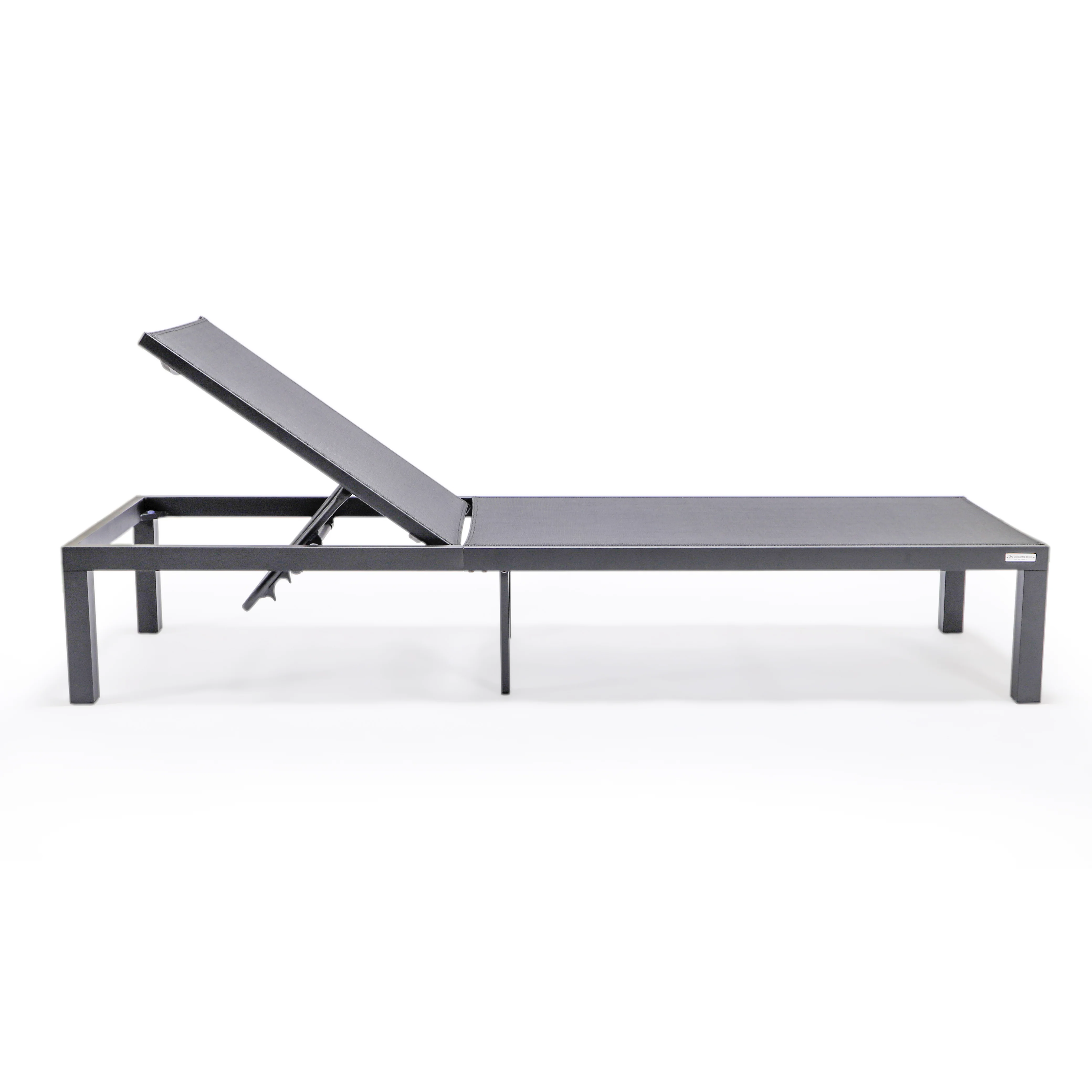 Marlin Modern Black Aluminum Outdoor Patio Chaise Lounge Chair with Square Fire Pit Side Table Perfect for Patio, Lawn, and Garden