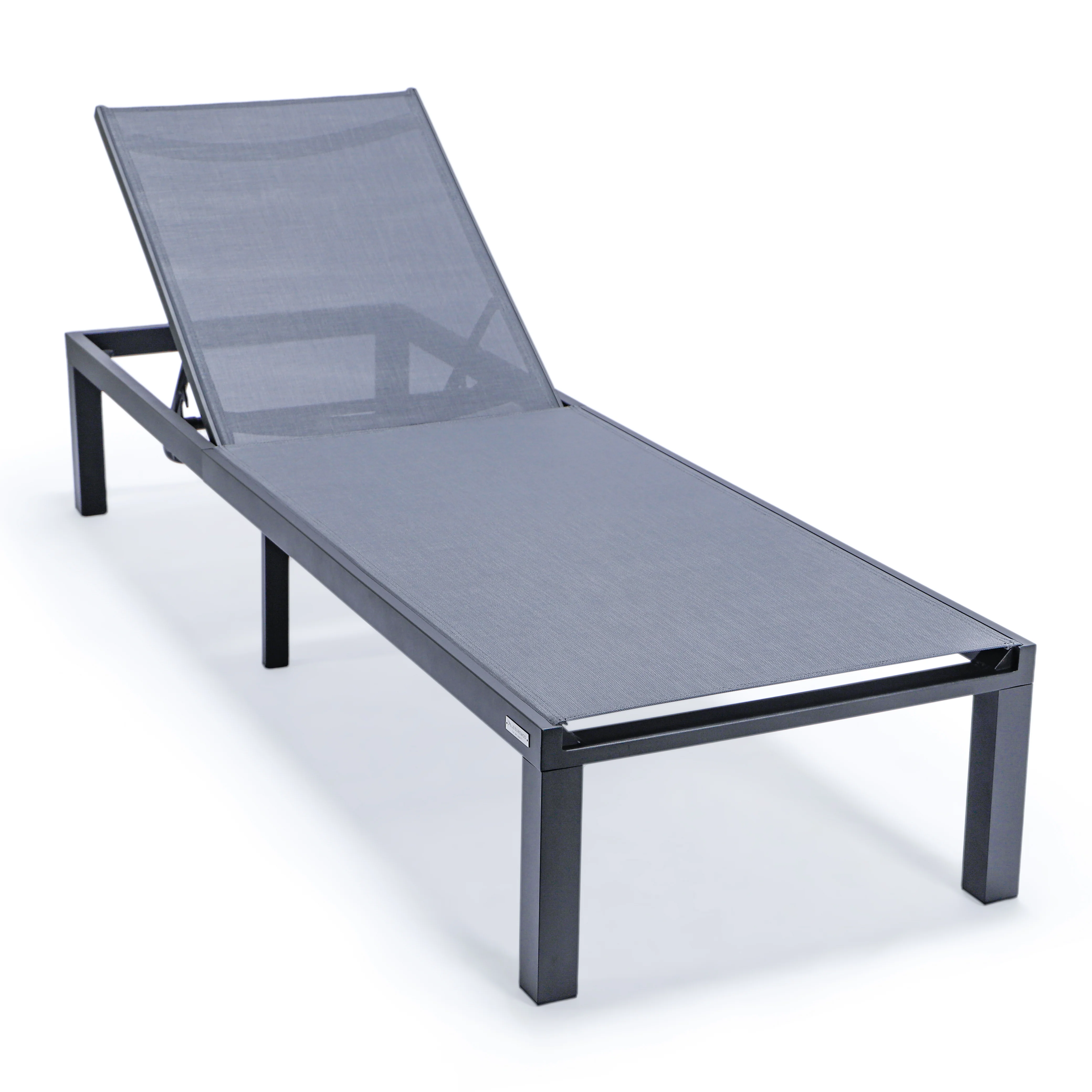 Marlin Modern Black Aluminum Outdoor Patio Chaise Lounge Chair with Square Fire Pit Side Table Perfect for Patio, Lawn, and Garden