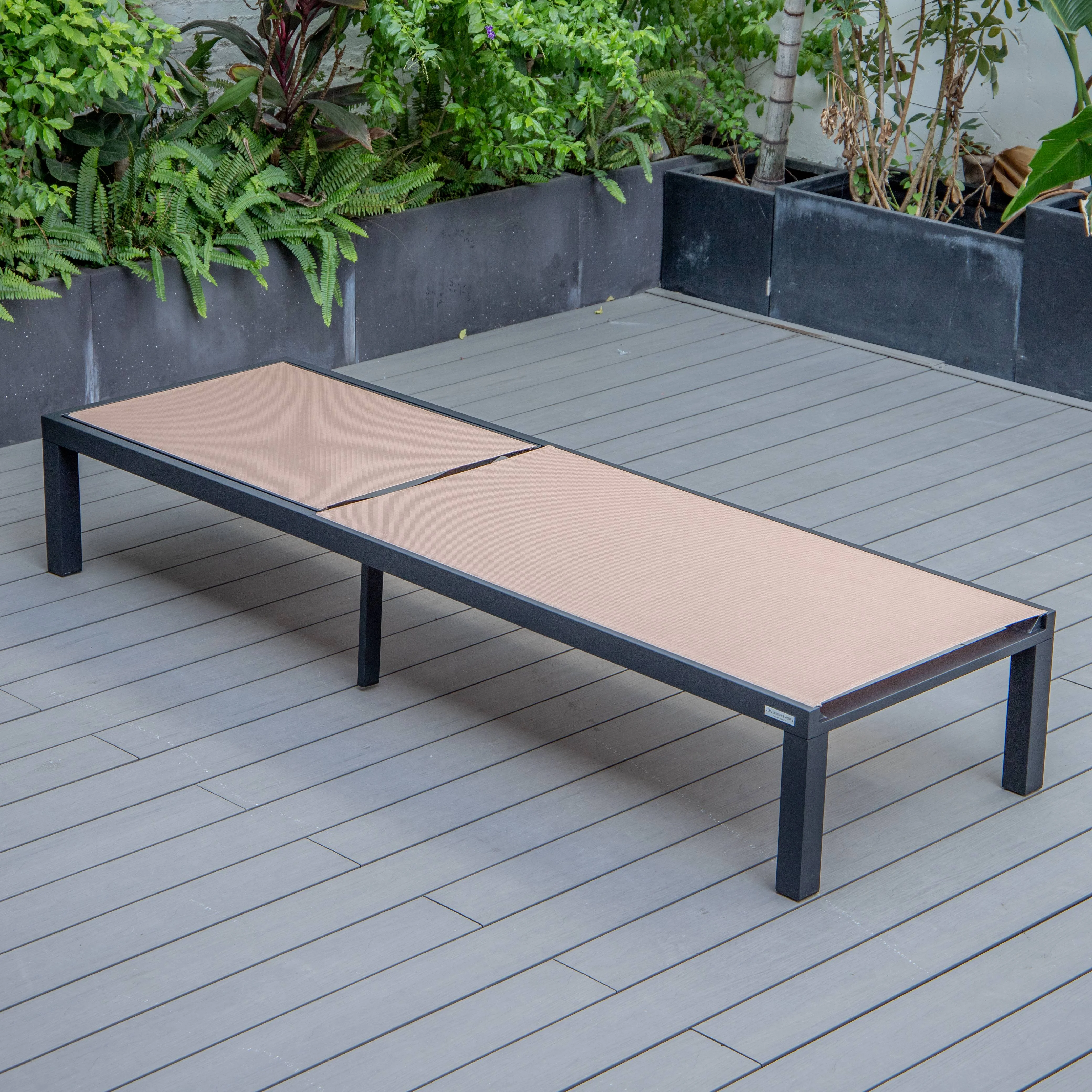 Marlin Modern Black Aluminum Outdoor Patio Chaise Lounge Chair with Square Fire Pit Side Table Perfect for Patio, Lawn, and Garden